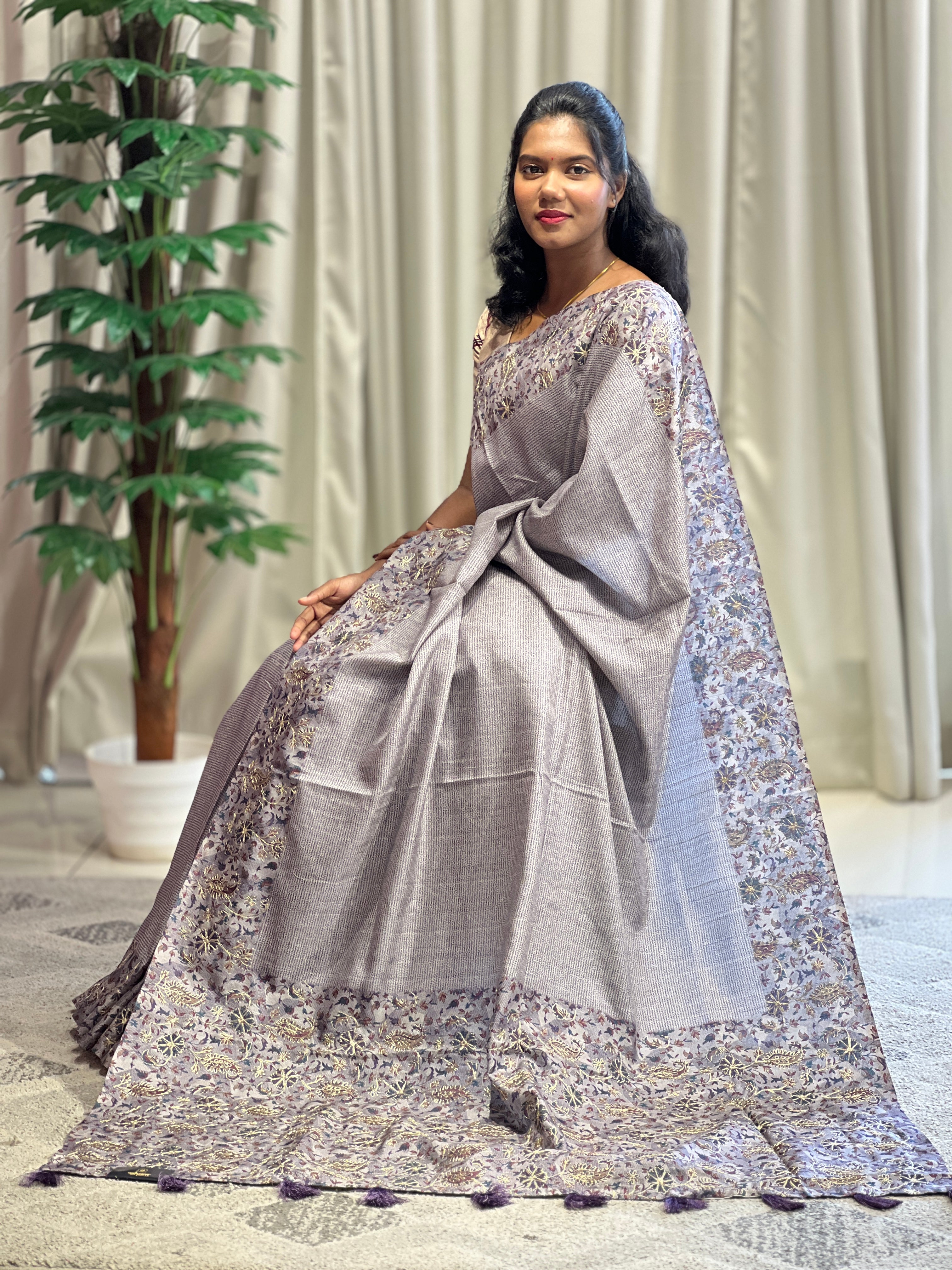 Digital Print With Pitta Highlighted Semi Tussar Saree | BLD1096