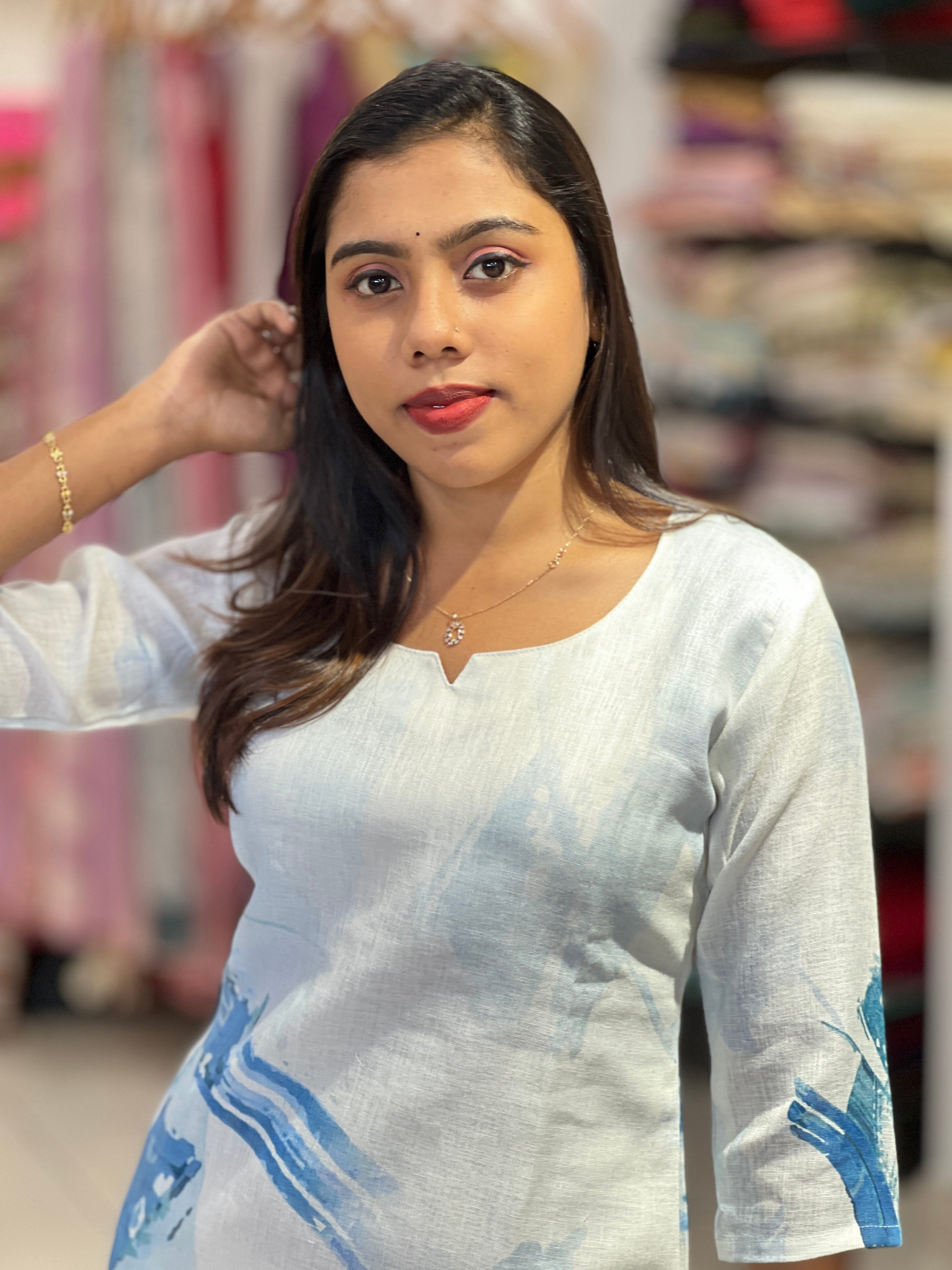 Abstract Digital Printed Semi Linen Kurta Set | UNM117