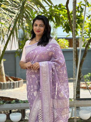 Lilac Color Tussar Georgette Saree | YNG105