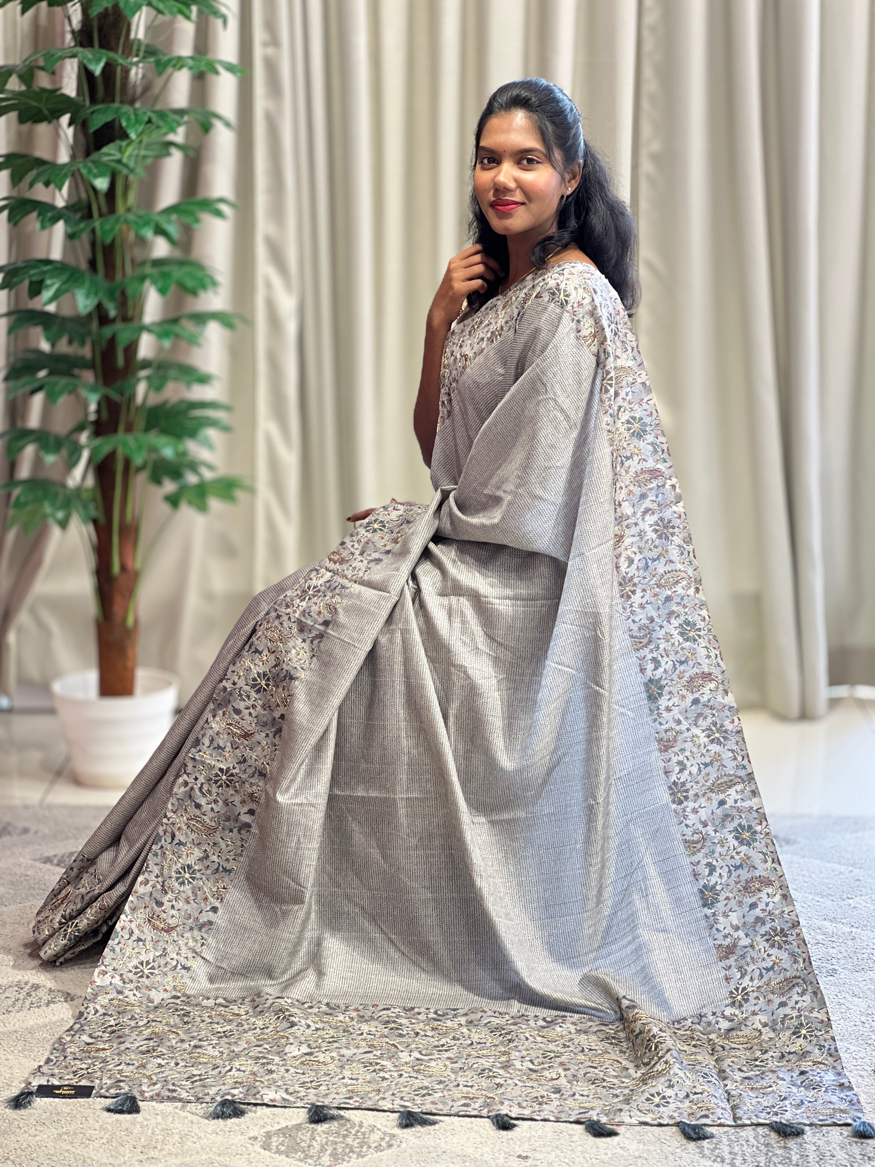 Digital Print With Pitta Highlighted Semi Tussar Saree | BLD1094