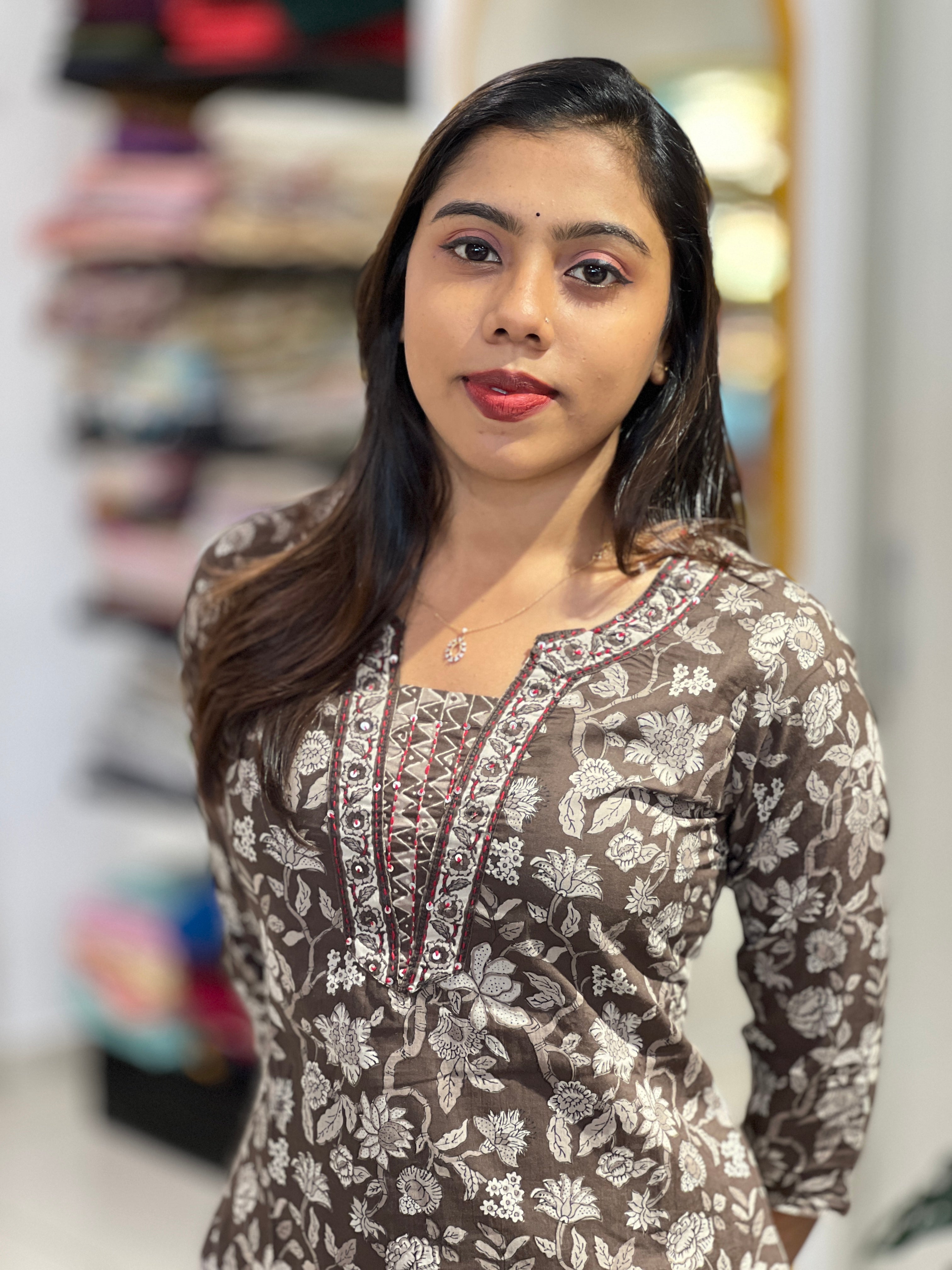 Print With Embroidery Detailed Cotton Kurta Set | UNM107