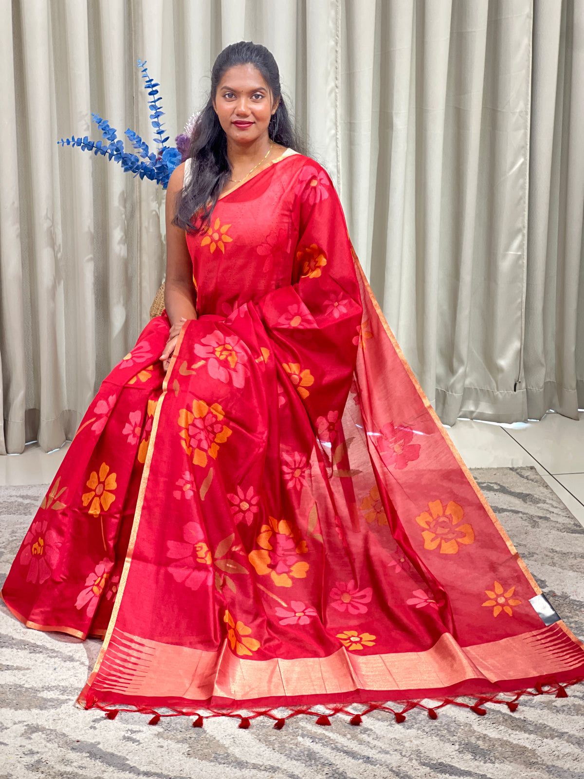 Floral Pattern Jamdani Weave Chanderi Finish Saree | SSN566