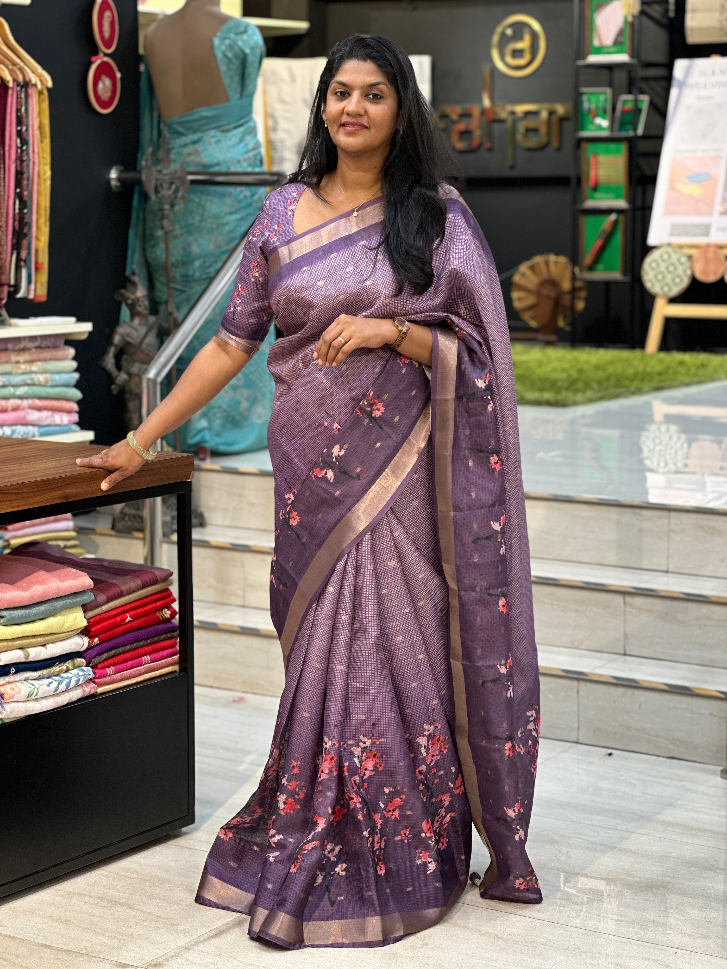 Floral Digital Printed Silky Kota Saree | HT288