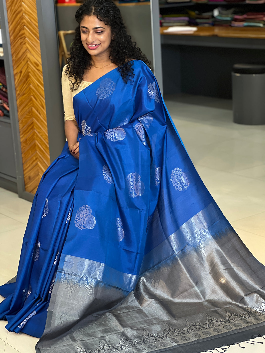 Royal Blue Soft Silk Kanchipuram Saree | AJ434