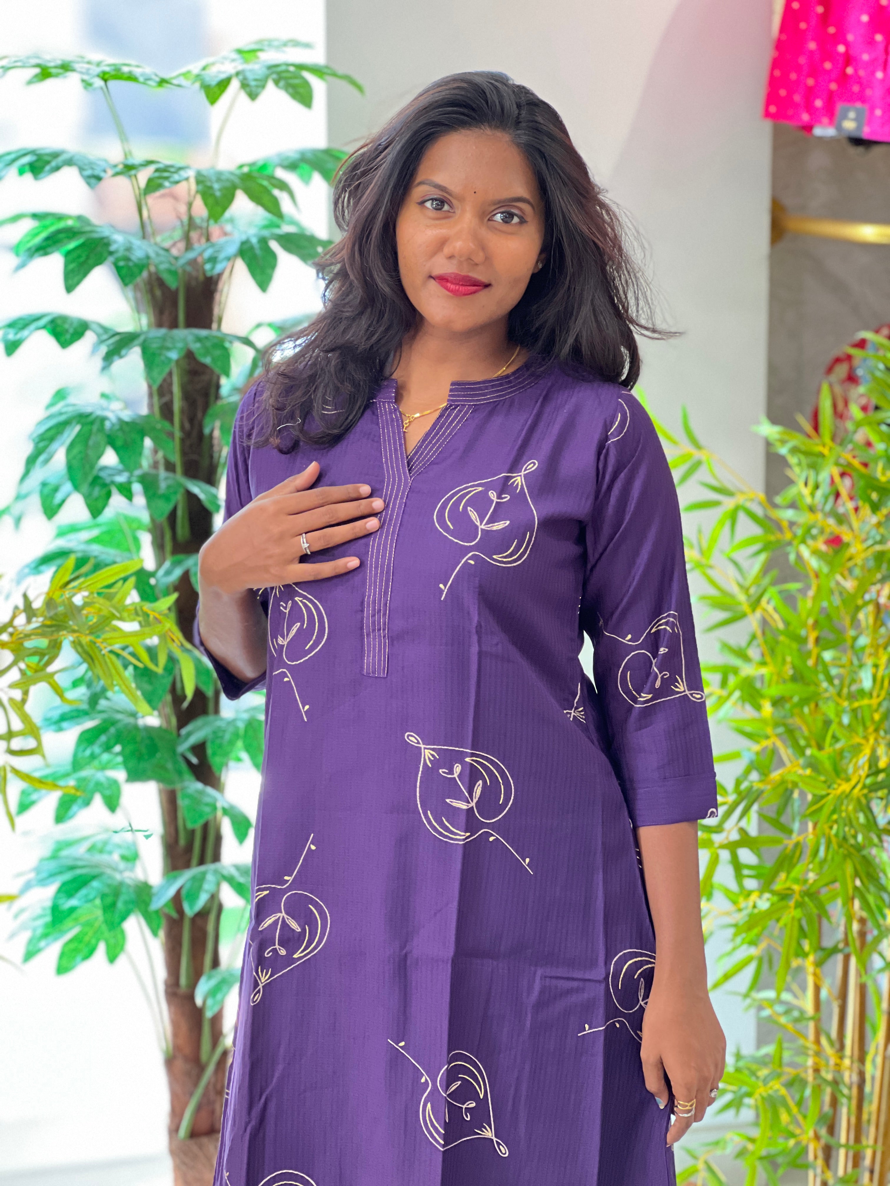 Leaf Print & Zari Work Detaile Cotton Kurta Set |MSN217