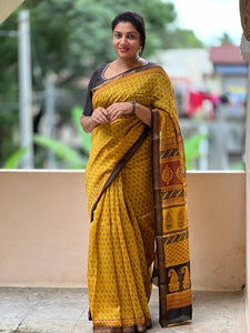 Block Printed Mangalgiri Silk Saree | SVF109