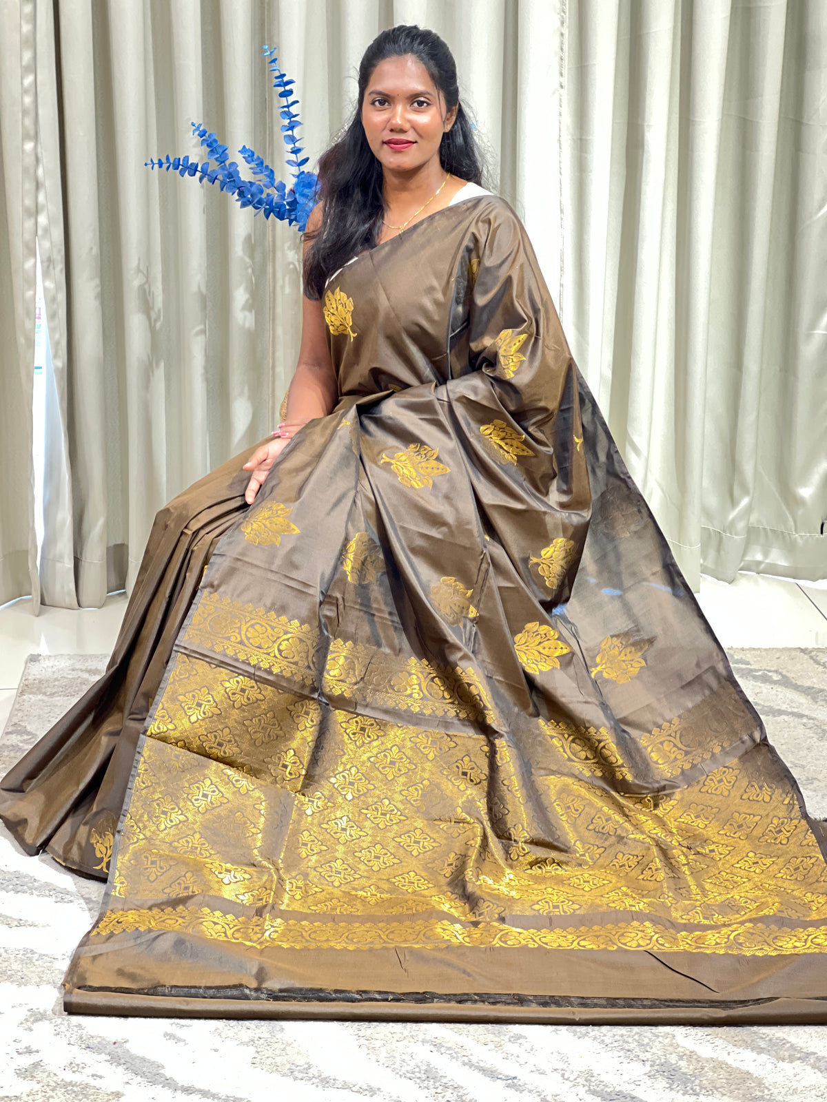 Leaf Pattern Semi Silk Saree | AHD1928