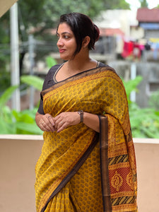 Block Printed Mangalgiri Silk Saree | SVF109