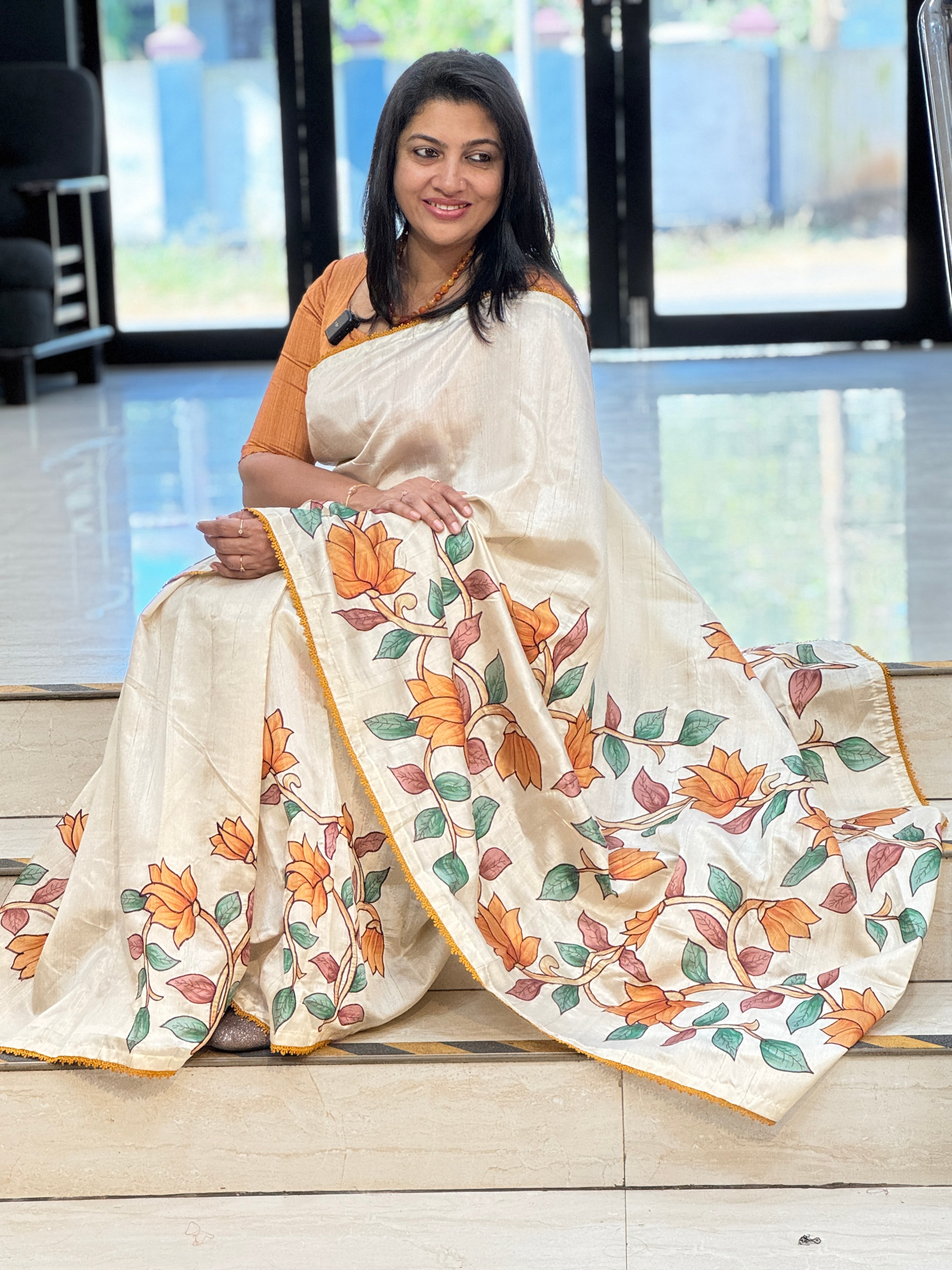 Kalamkari Inspired Digital Printed Semi Tussar Saree | HT369