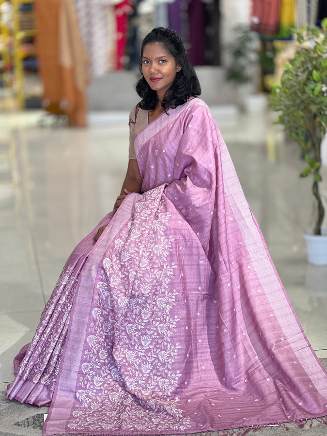 Floral Embroidery Semi Tussar Saree | SUN237