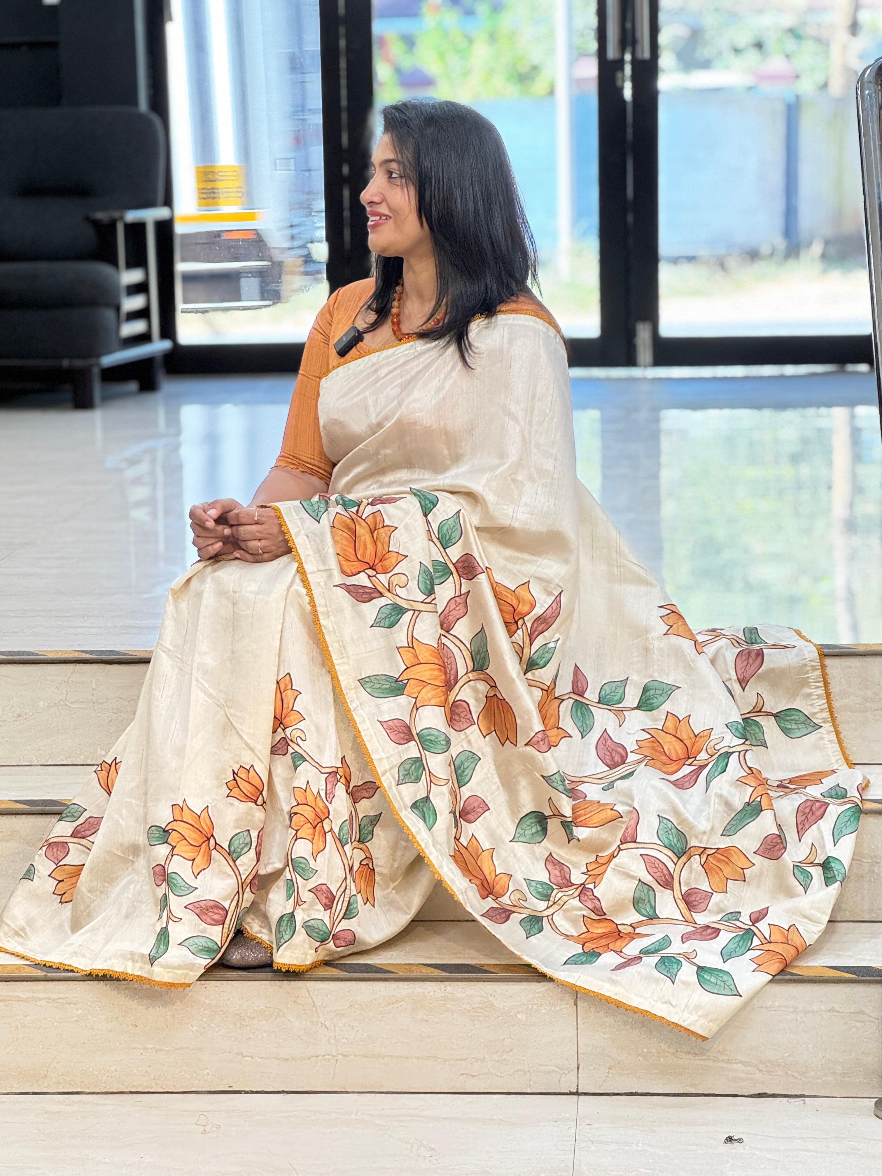 Kalamkari Inspired Digital Printed Semi Tussar Saree | HT369