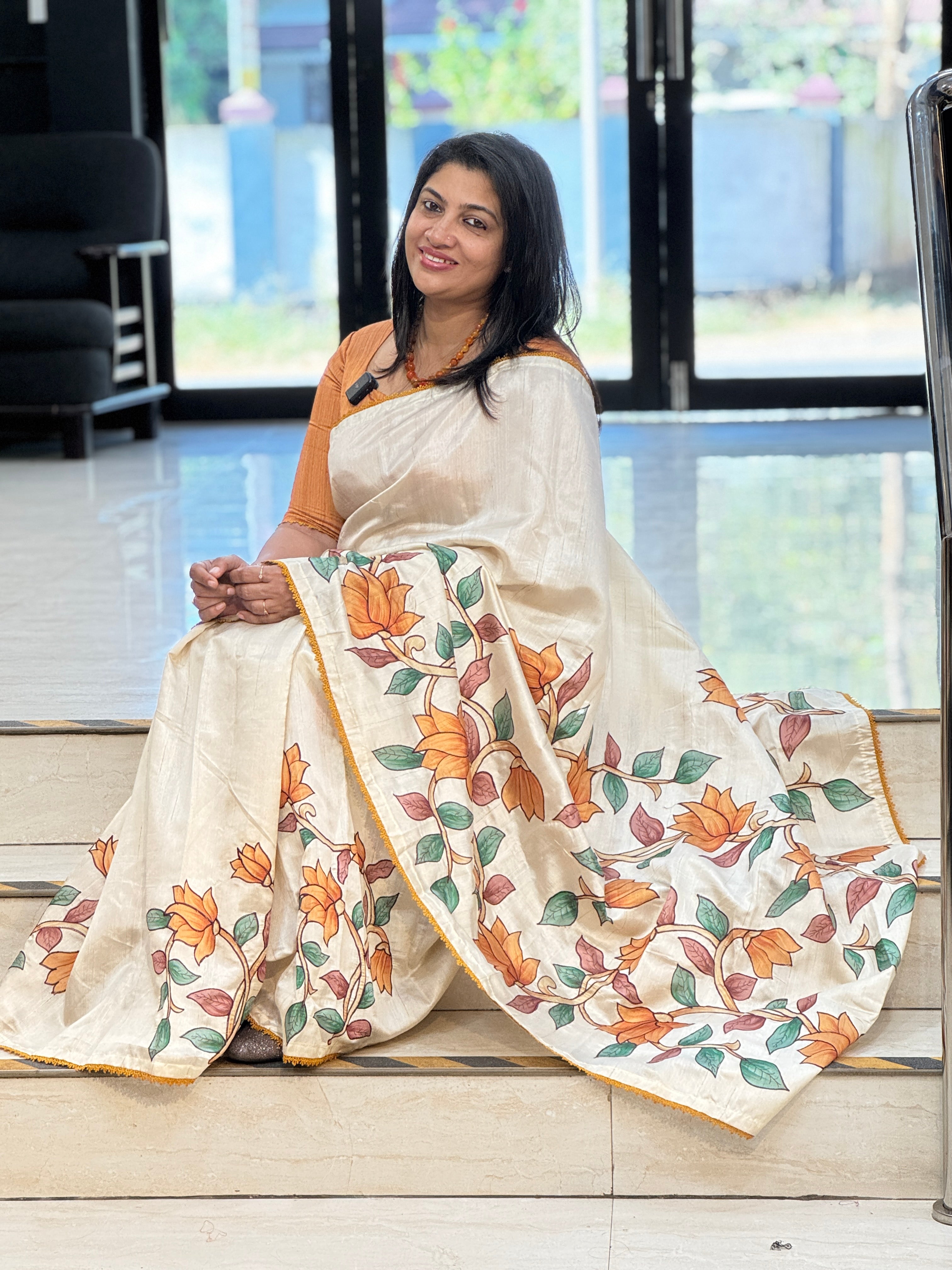 Kalamkari Inspired Digital Printed Semi Tussar Saree | HT369