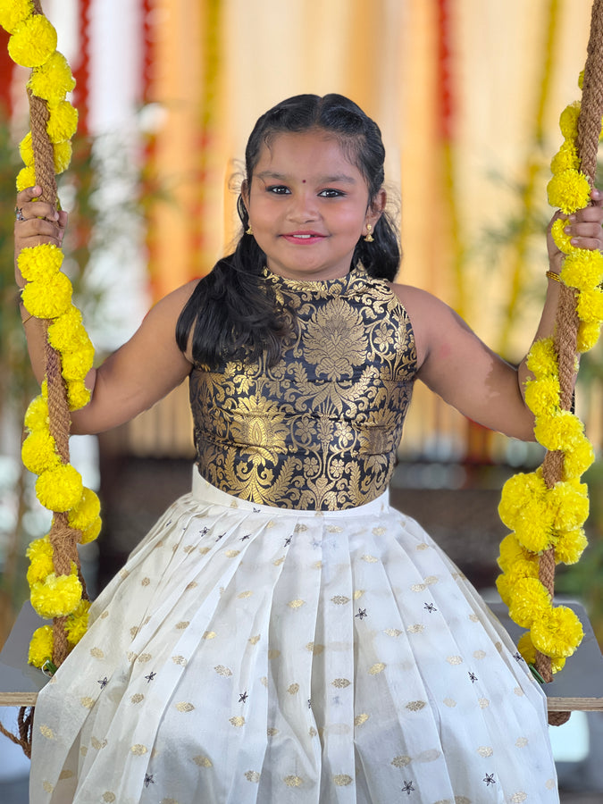 Brocade Patterned Banarasi Unstitched Top & Skirt | ONK104