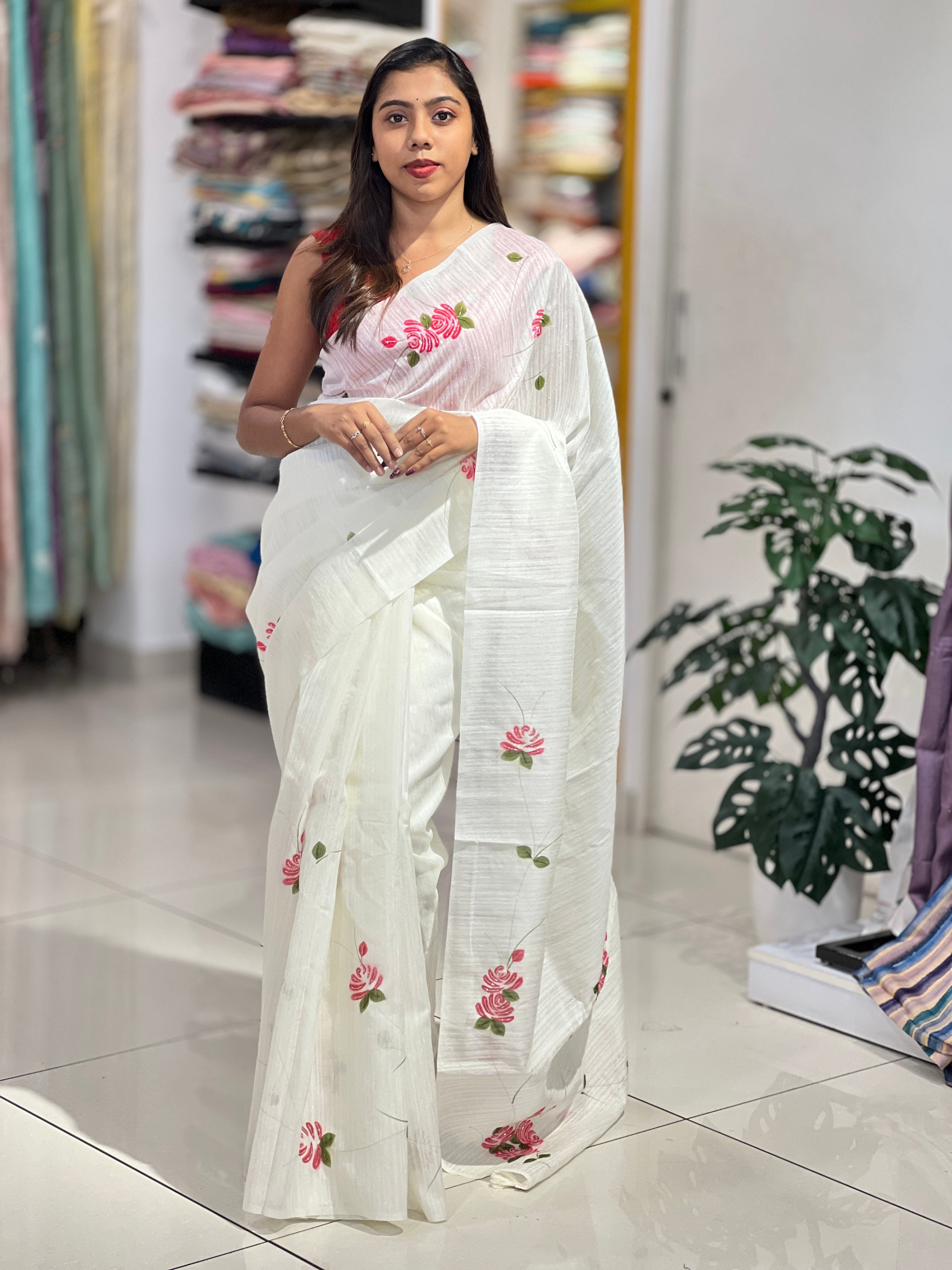 Floral Printed Green Silk Saree | BLD2089