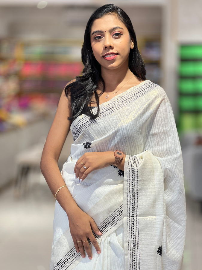 Hand Kantha Embroidery Geecha Tussar Saree  | BLD1155
