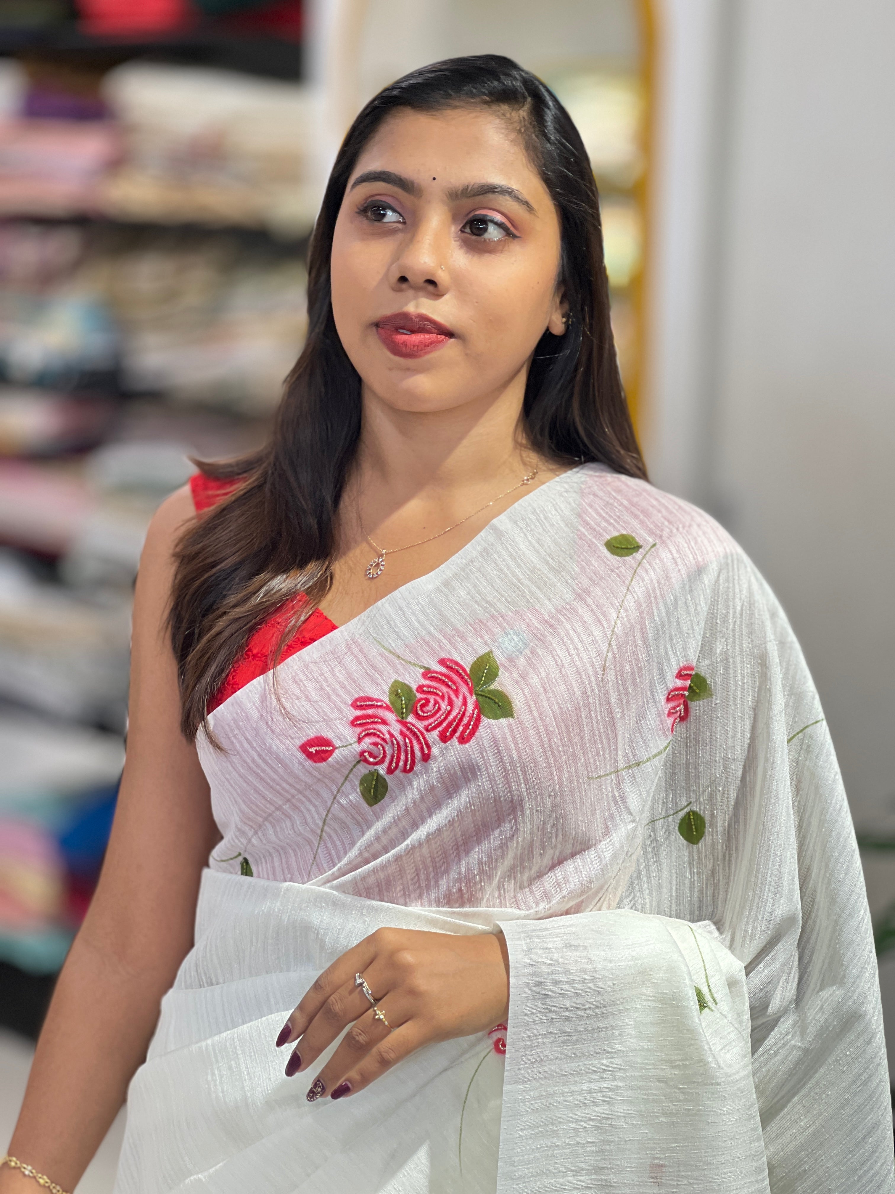 Floral Printed Green Silk Saree | BLD2089