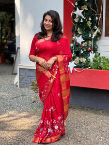 Embroidery Pattern Bhagalpuri Linen Saree | NHH312