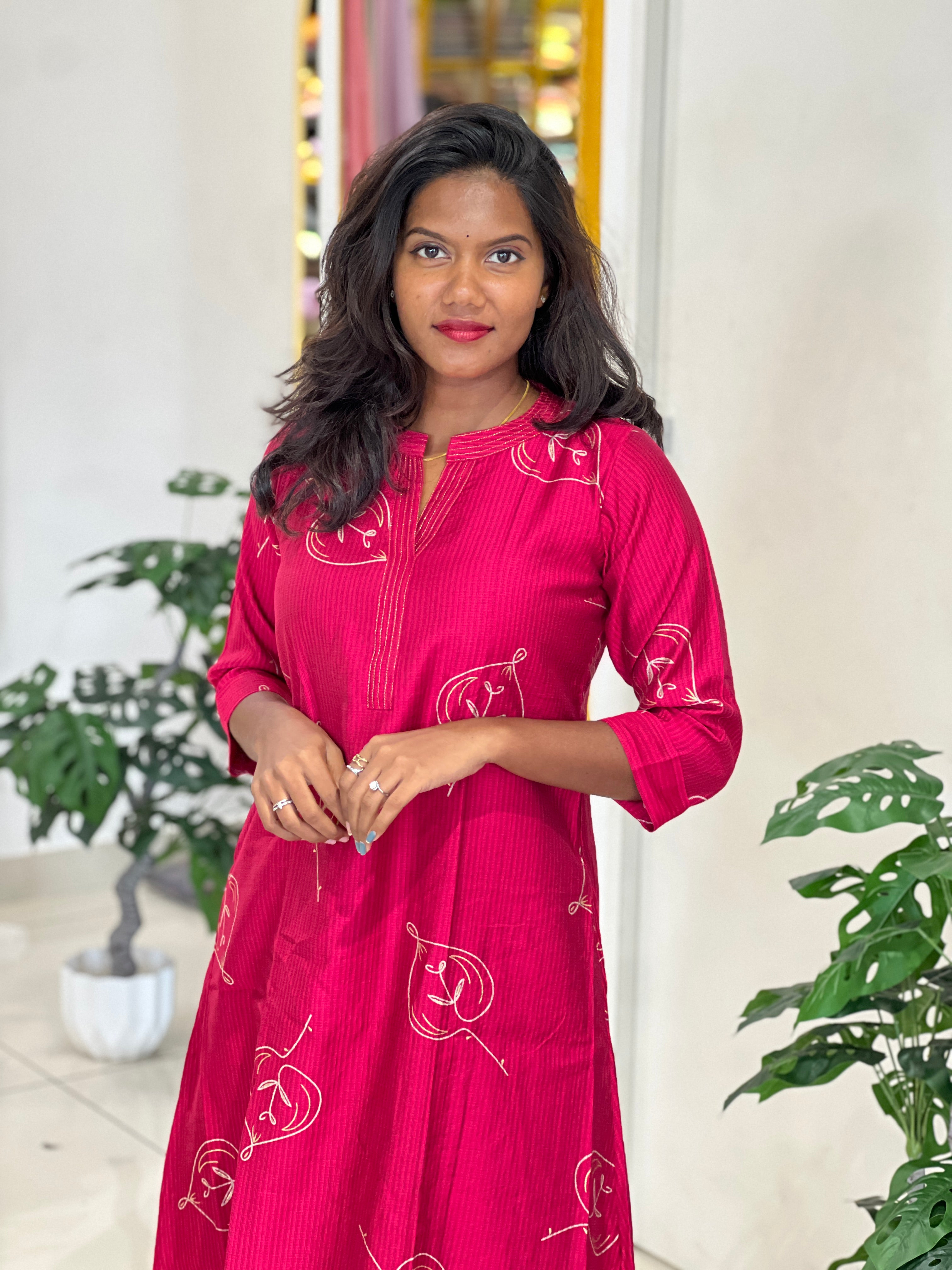 Leaf Print & Zari Work Detaile Cotton Kurta Set |MSN216