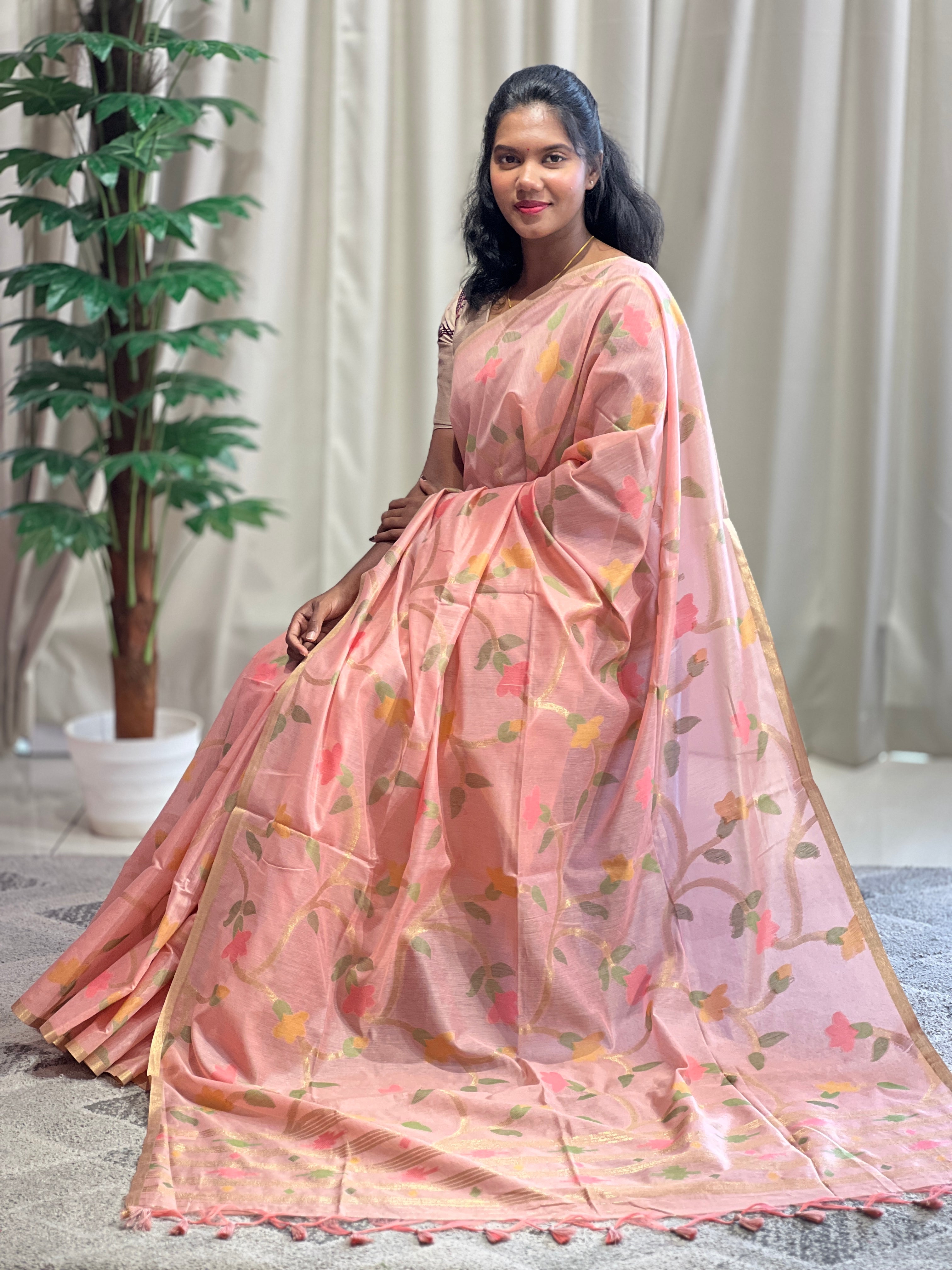 Jamdani Weaved Chanderi Finish Saree | SSN132