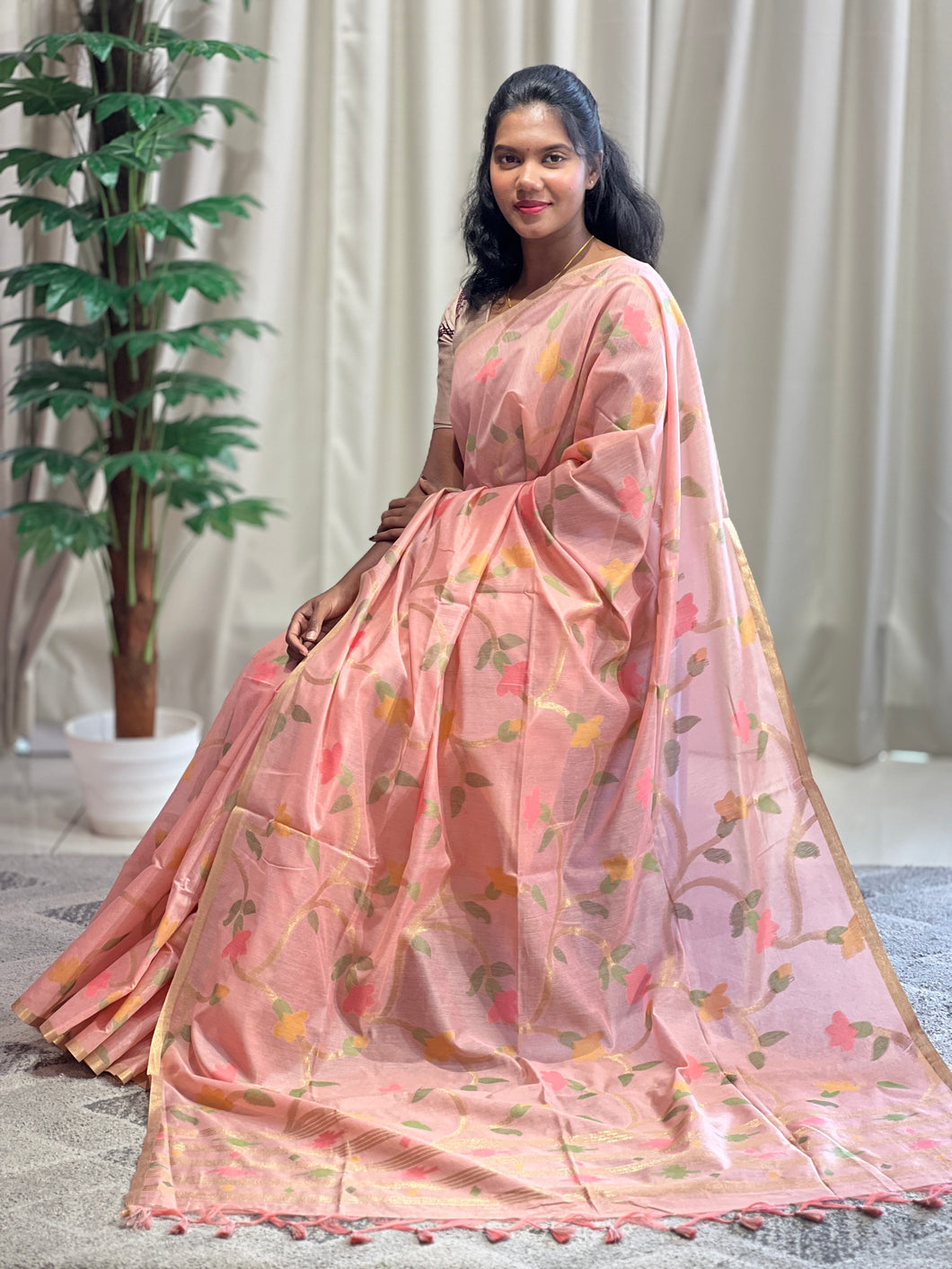 Jamdani Weaved Chanderi Finish Saree | SSN132