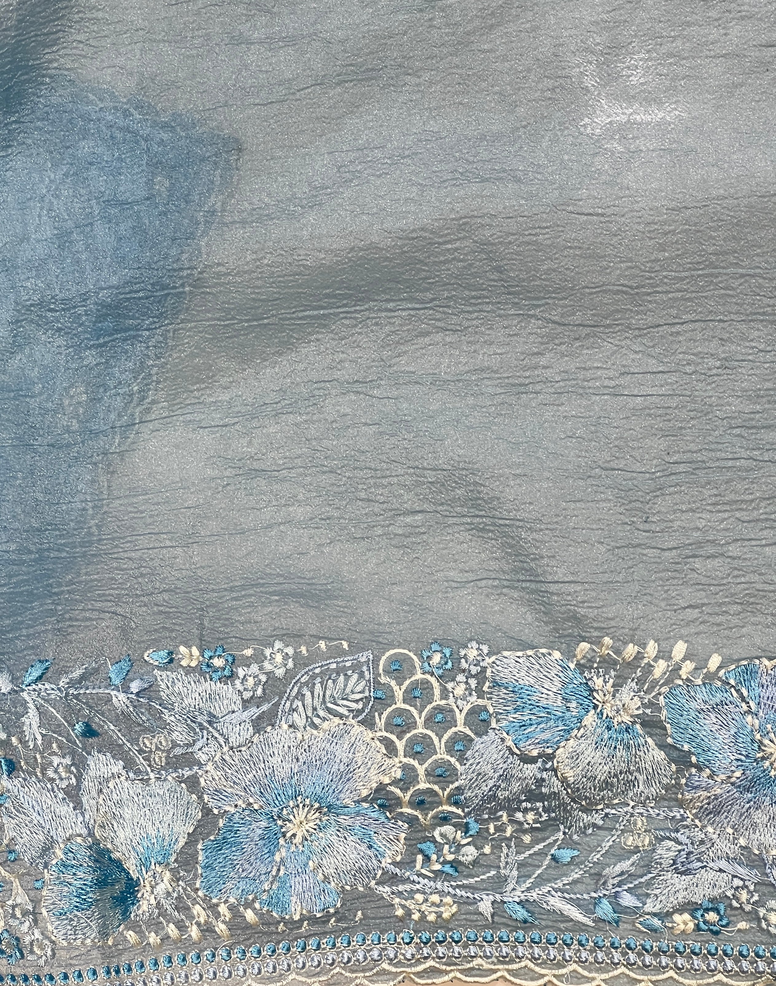 Floral Embroidery Detailed Crushed Shimmer Organza Saree | BLD2093