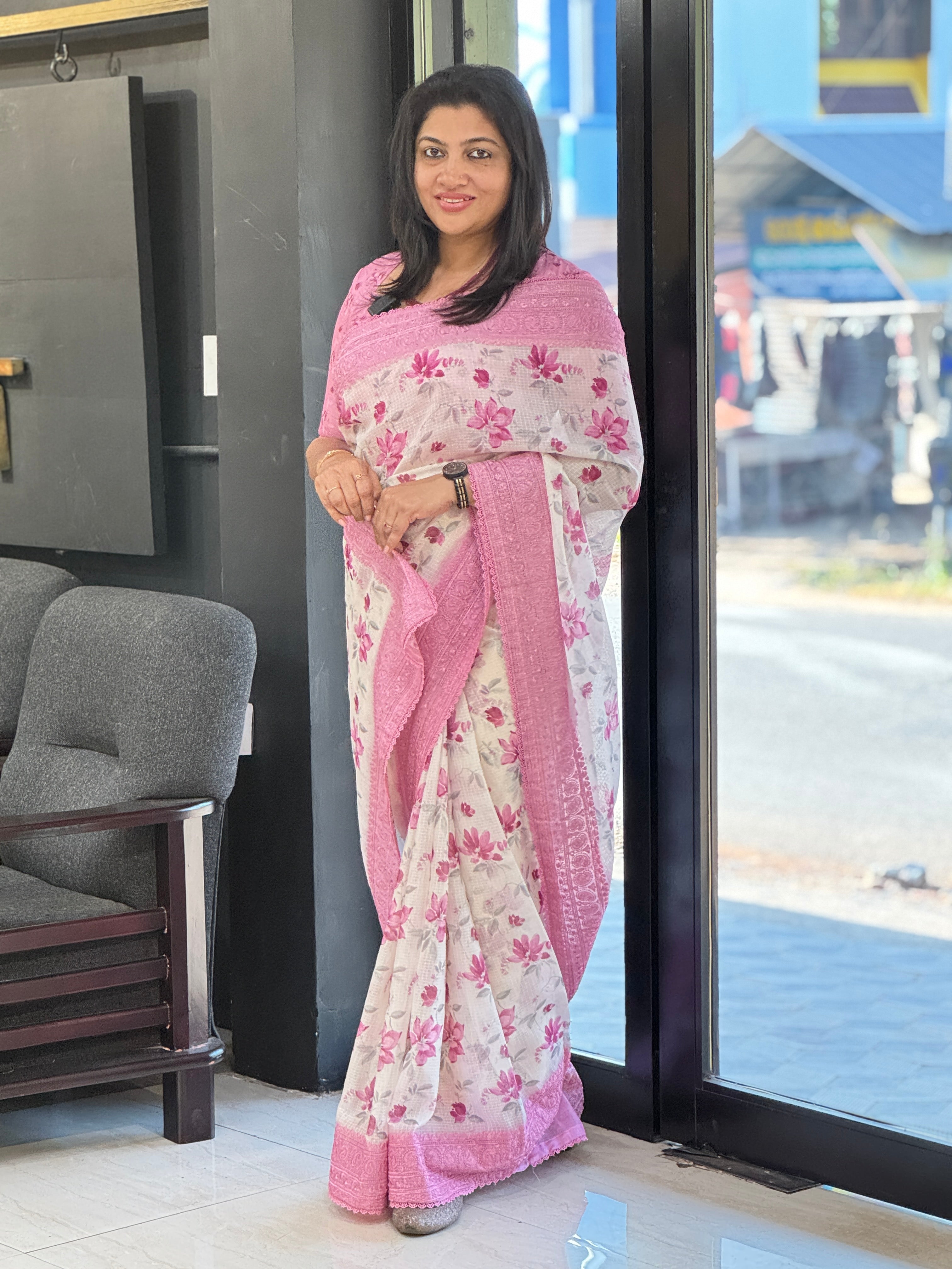 Floral Digital Printed Silky Kota Saree | HT376