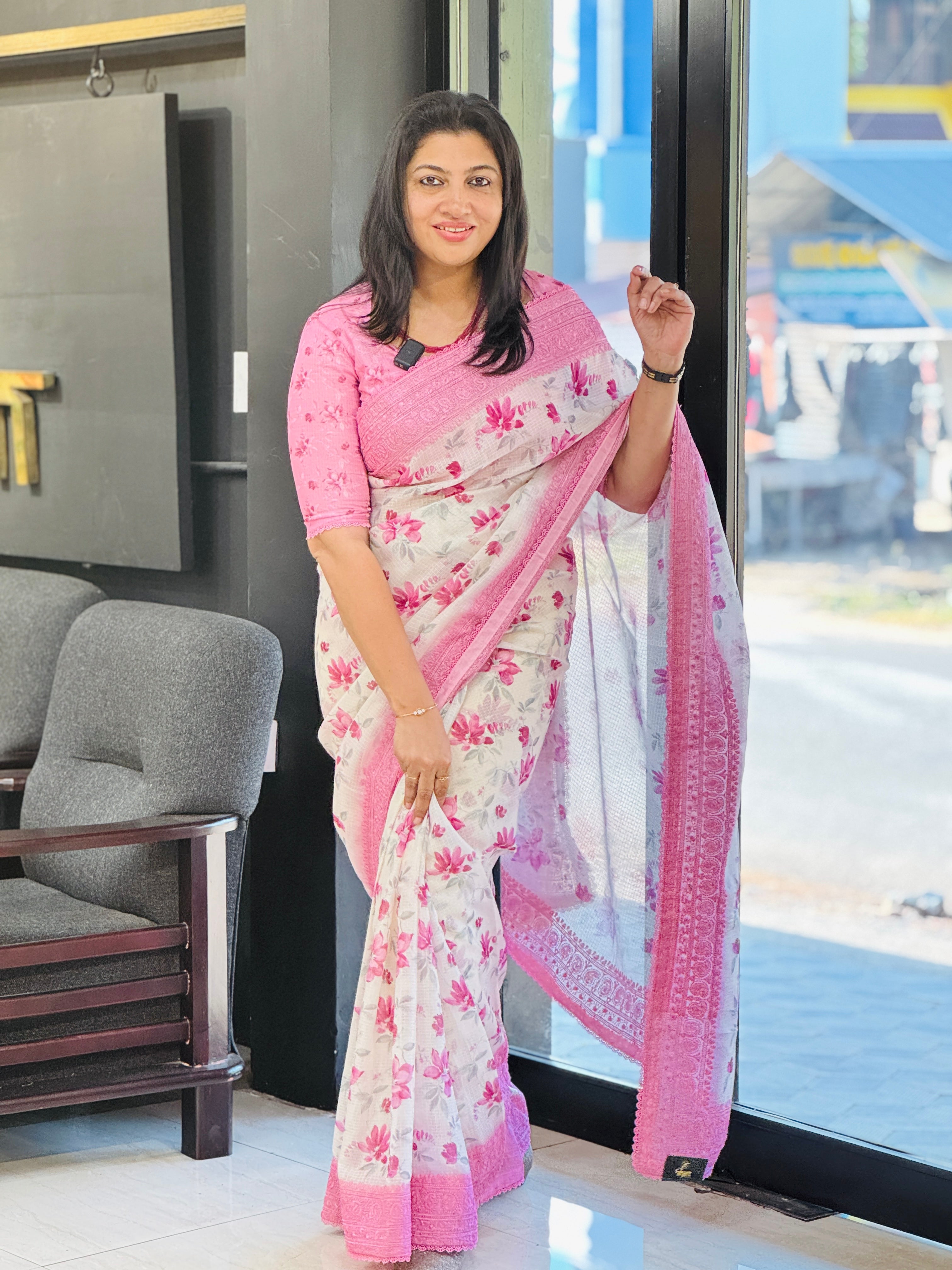 Floral Digital Printed Silky Kota Saree | HT376
