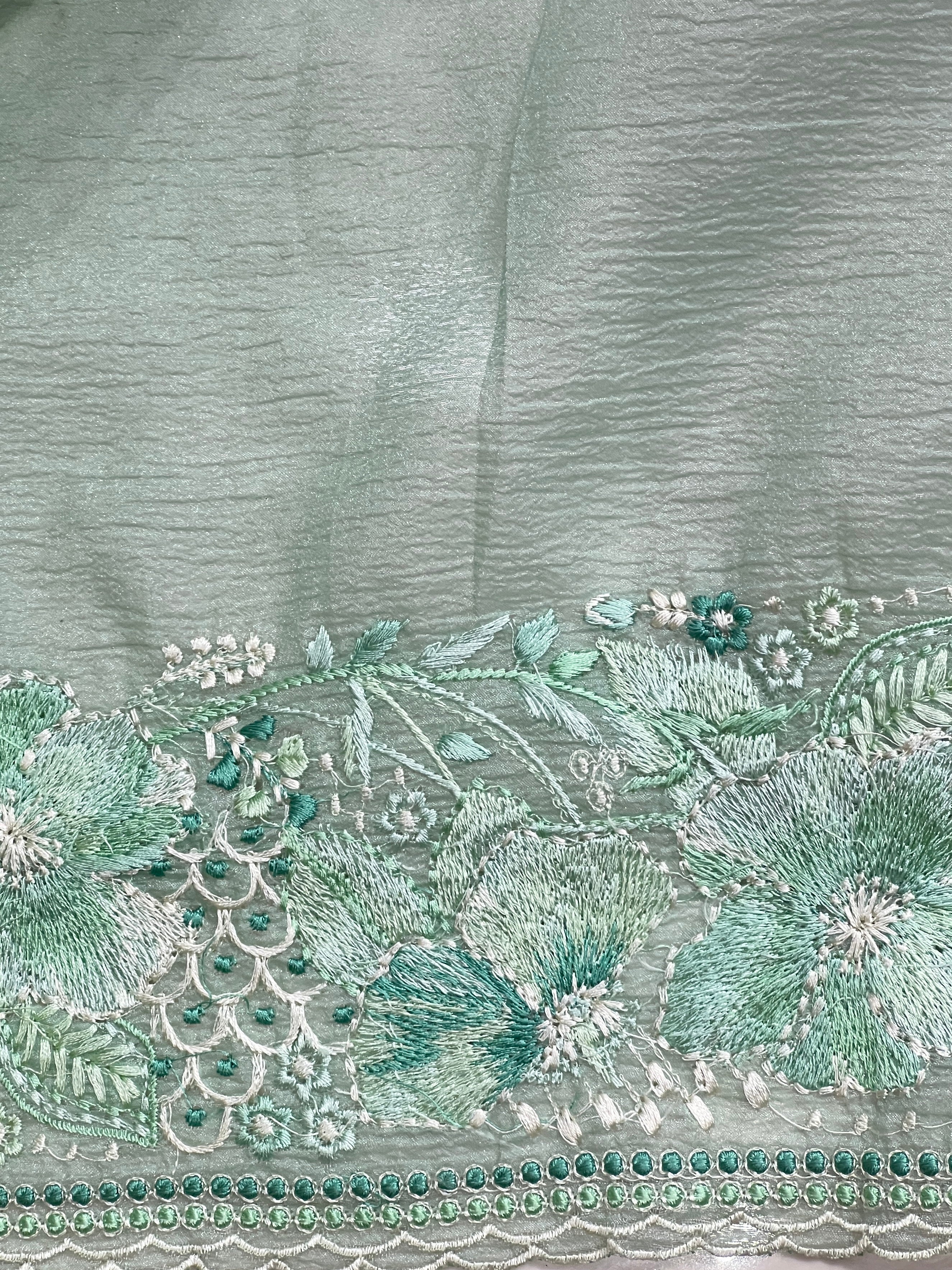 Floral Embroidery Detailed Crushed Shimmer Organza Saree | BLD2091