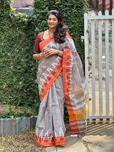 Grey & Orange Color Cotton Saree (Without Blouse) | RP411