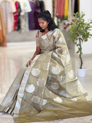 Silver Zari Weaved Semi Silk Saree | AHD357