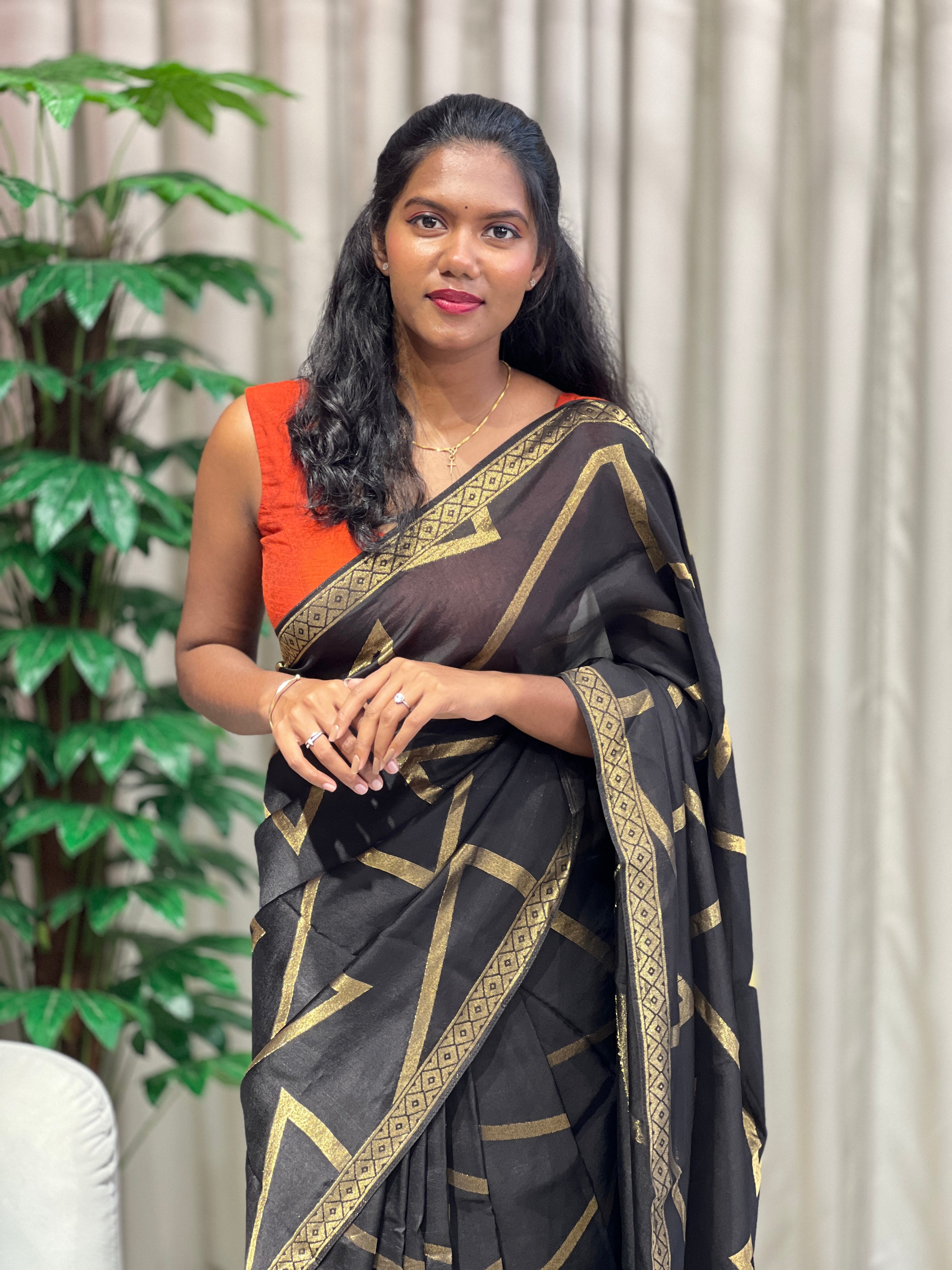 Origami Patterned Viscose Kora Georgette Saree | YNG1135