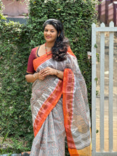Grey & Orange Color Cotton Saree (Without Blouse) | RP411