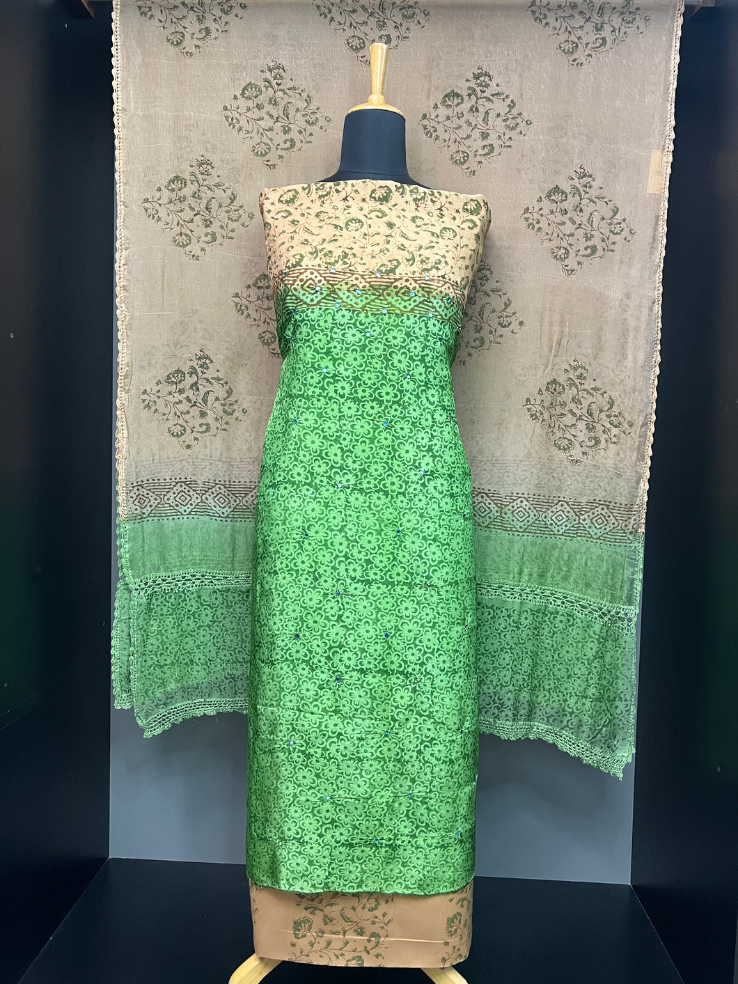 Block Print Detailed Uppada Silk Salwar Set | SF1329