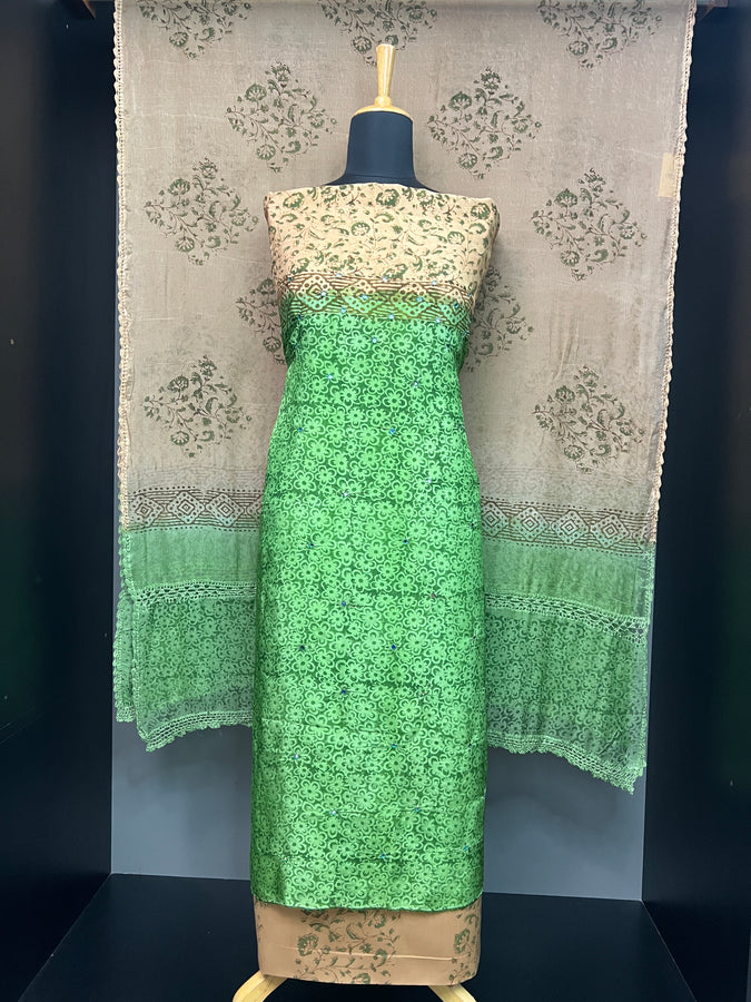 Block Print Detailed Uppada Silk Salwar Set | SF1329