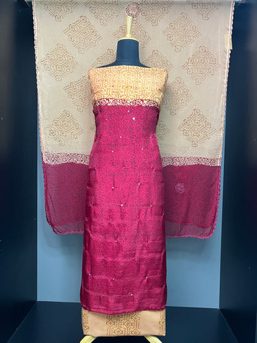 Block Print With Mirror Detailed Uppada Silk Salwar Set | SF1341