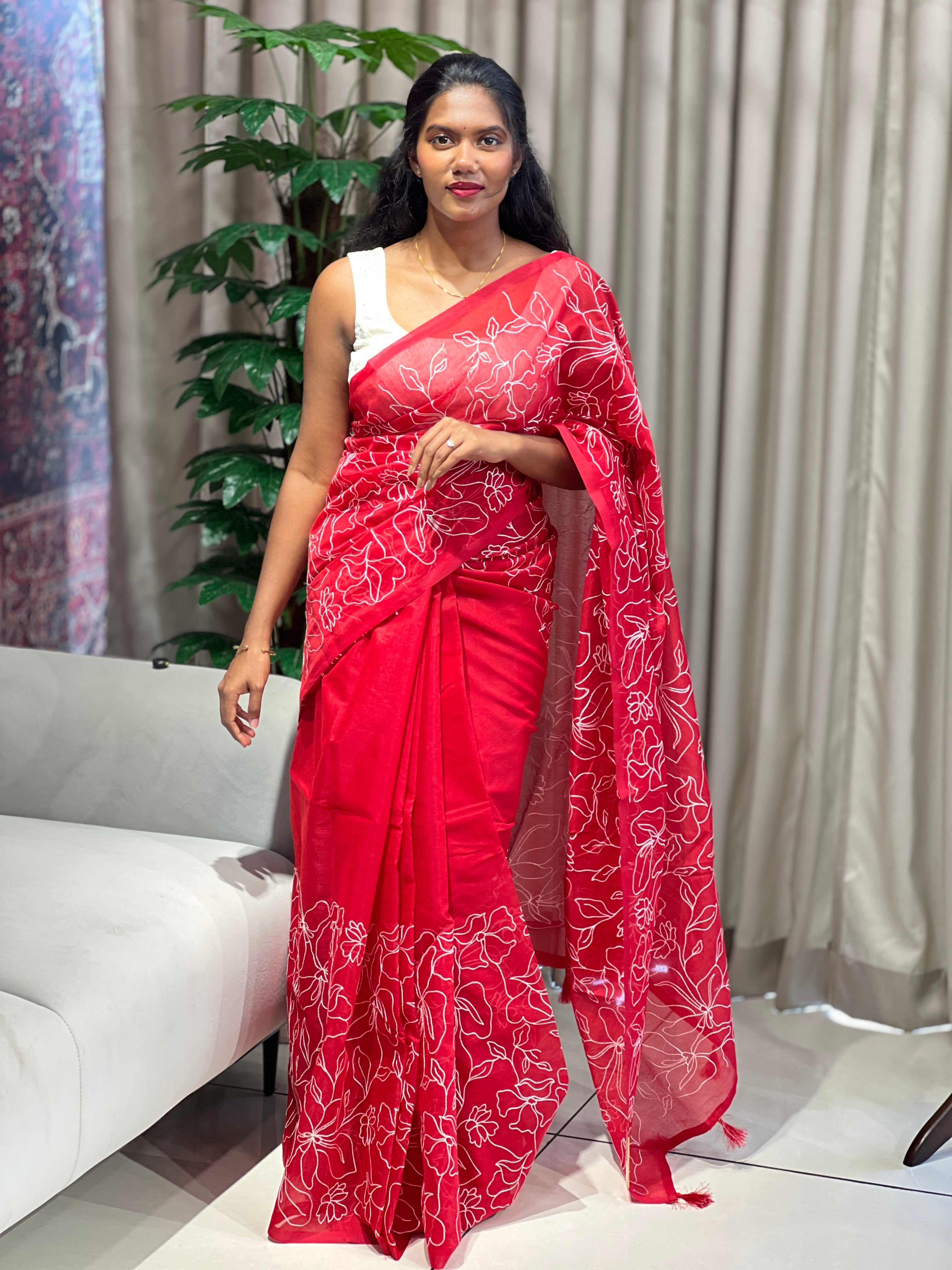 Floral Machine Embroidered Kota Saree | PF1199