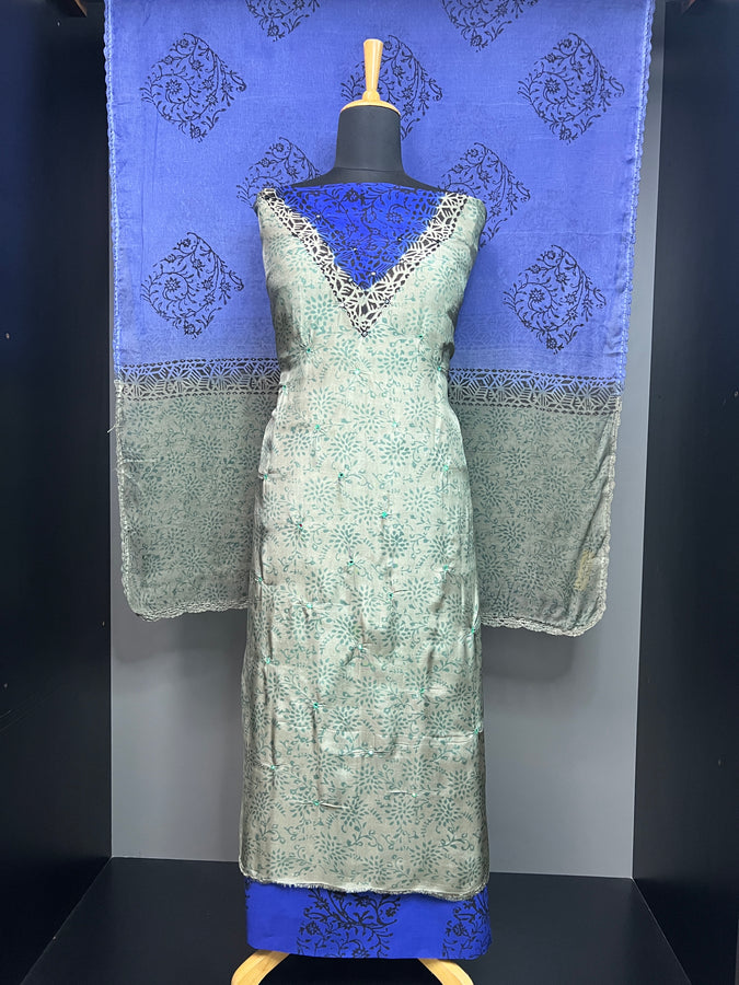 Block Print With Mirror Detailed Uppada Silk Salwar Set | SF1335