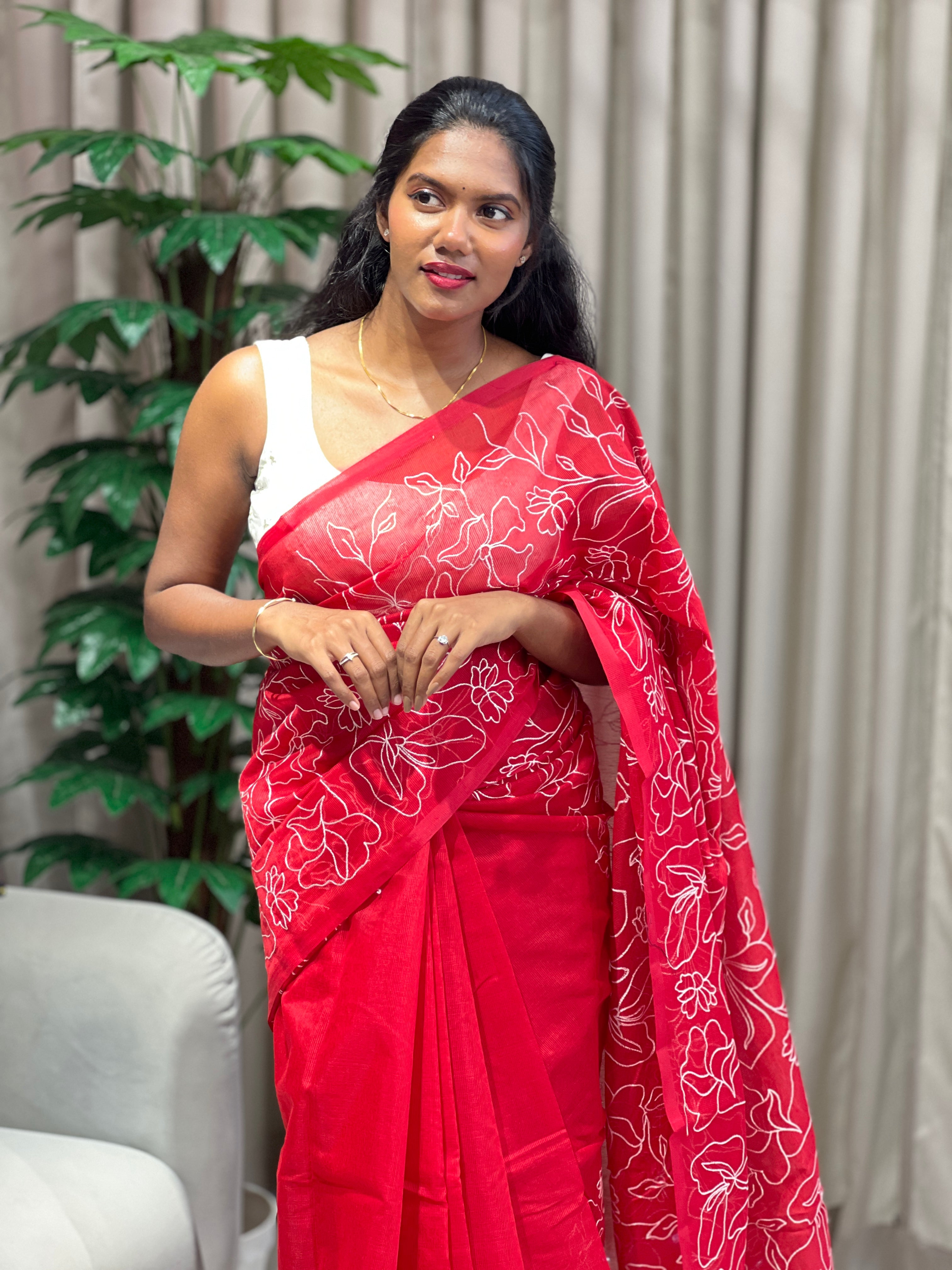 Floral Machine Embroidered Kota Saree | PF1199