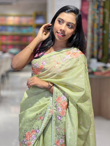 Floral Machine Embroidered Silky Kota Saree | BLD1179