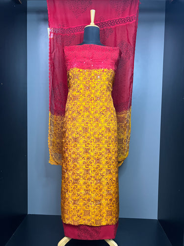 Block Print With Mirror Detailed Uppada Silk Salwar Set | SF1328
