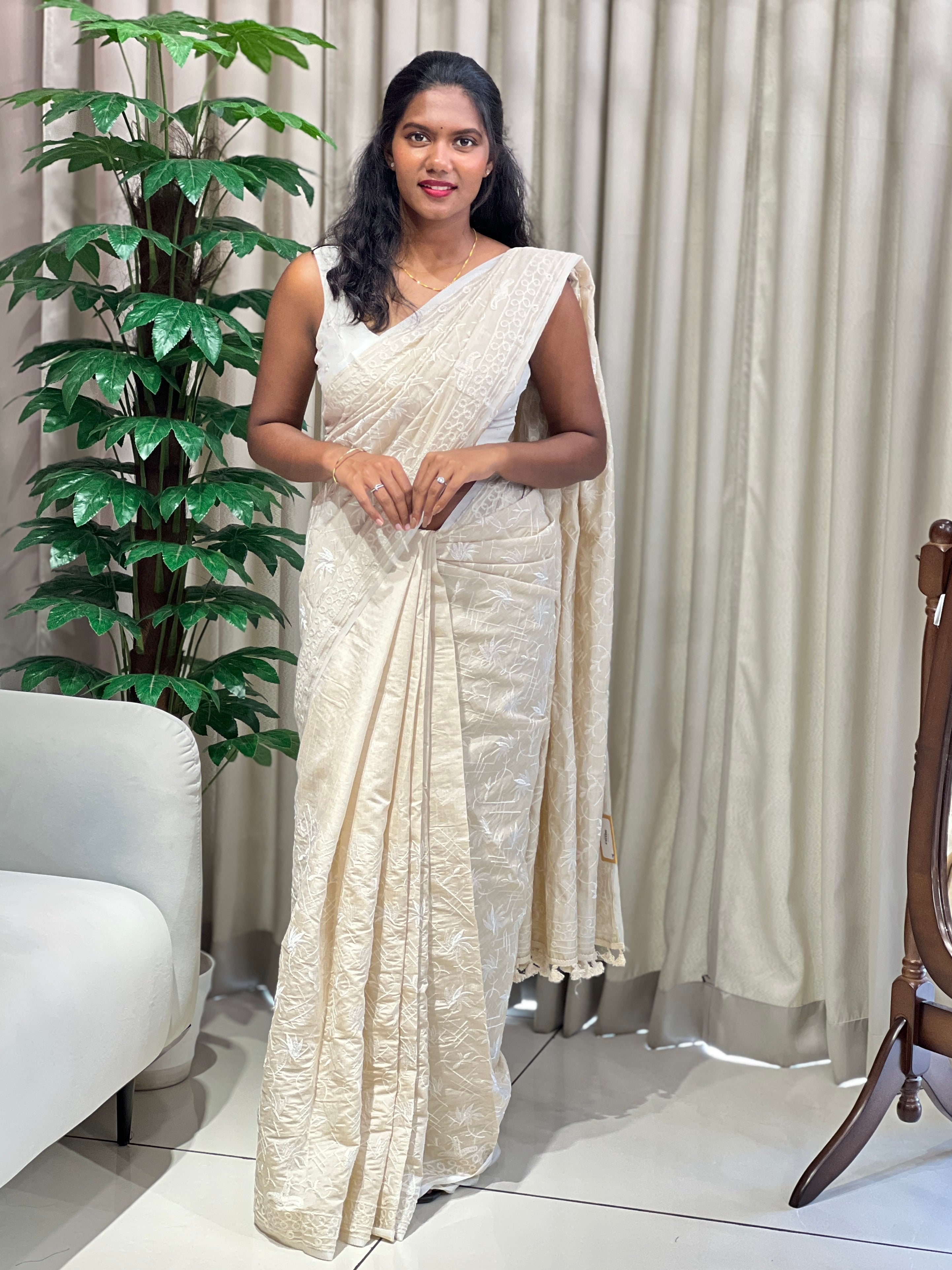 Embroidery Detailed Semi Tussar Saree | PF1237