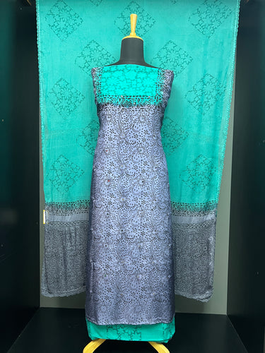 Block Print Detailed Uppada Silk Salwar Set | SF1333