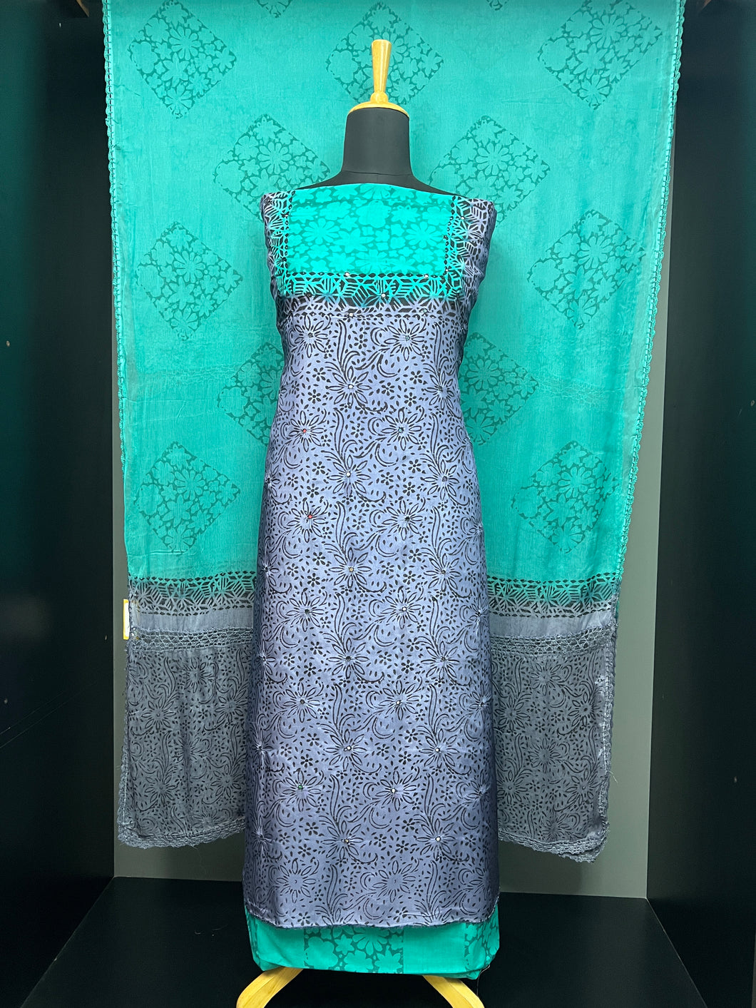 Block Print Detailed Uppada Silk Salwar Set | SF1333