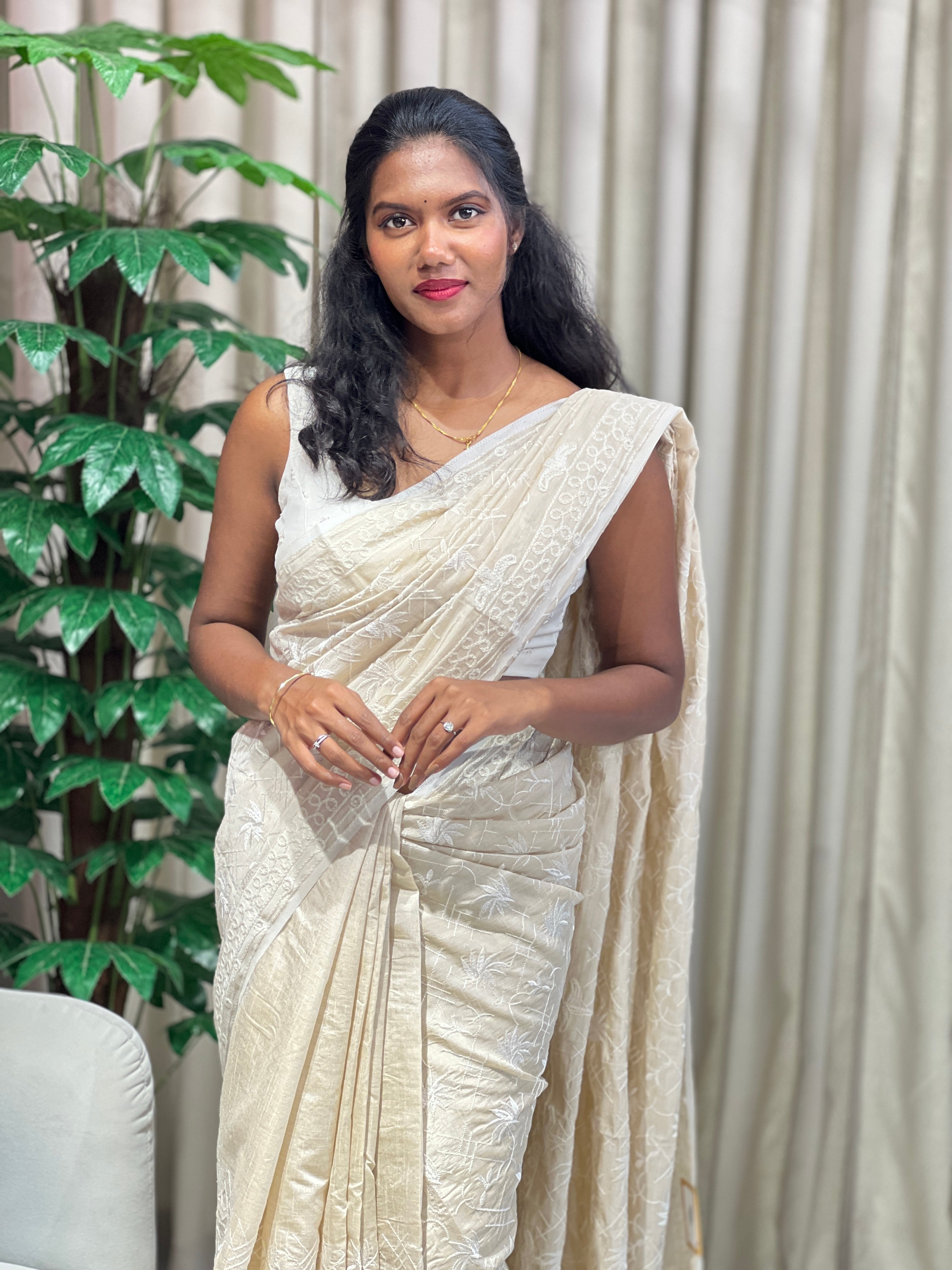 Embroidery Detailed Semi Tussar Saree | PF1237