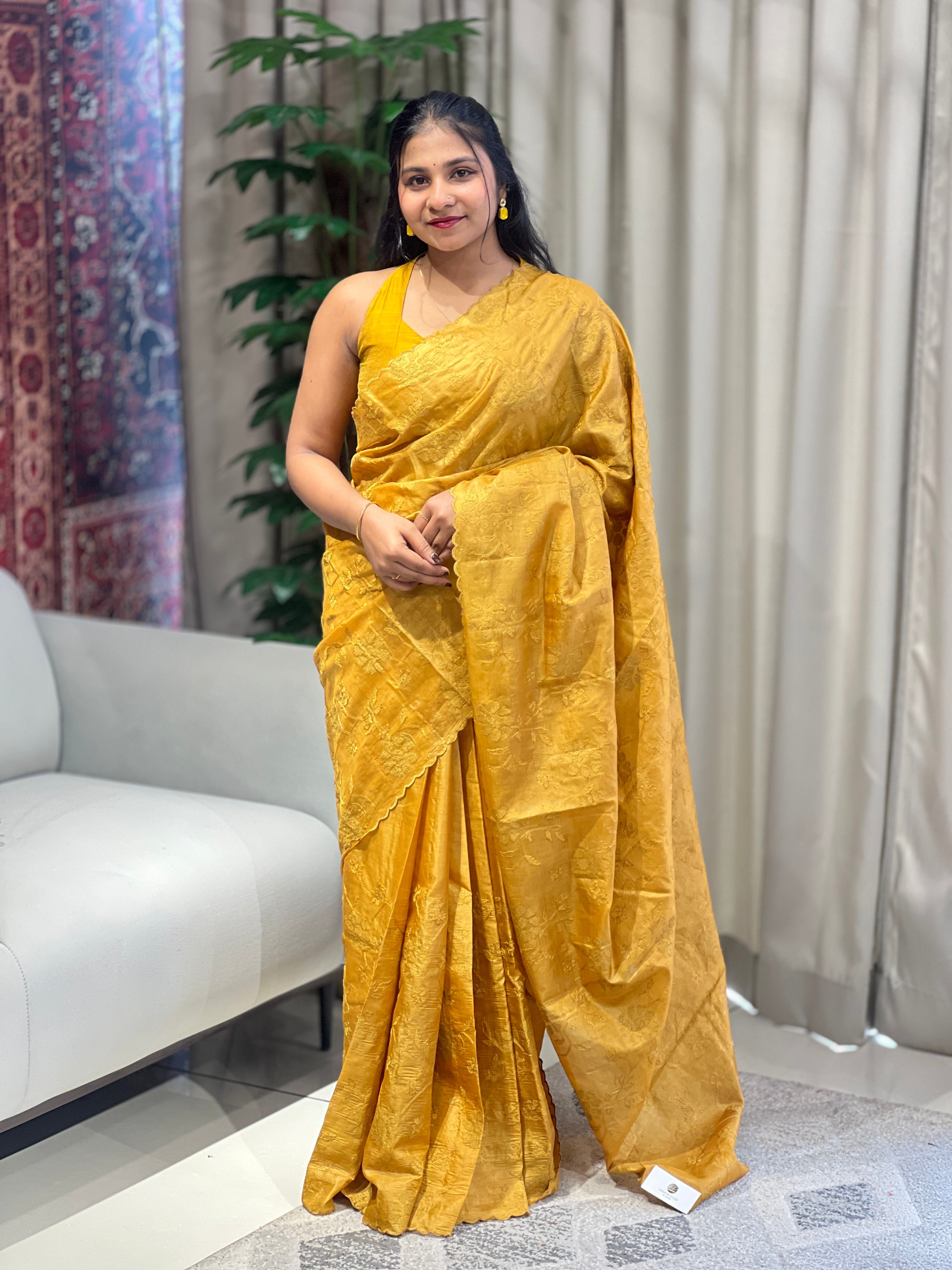 Floral Cross Stitch Embroidery Detailed Tussar Saree | YNG633