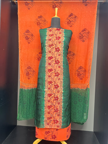 Block Print With Mirror Detailed Uppada Silk Salwar Set | SF1342