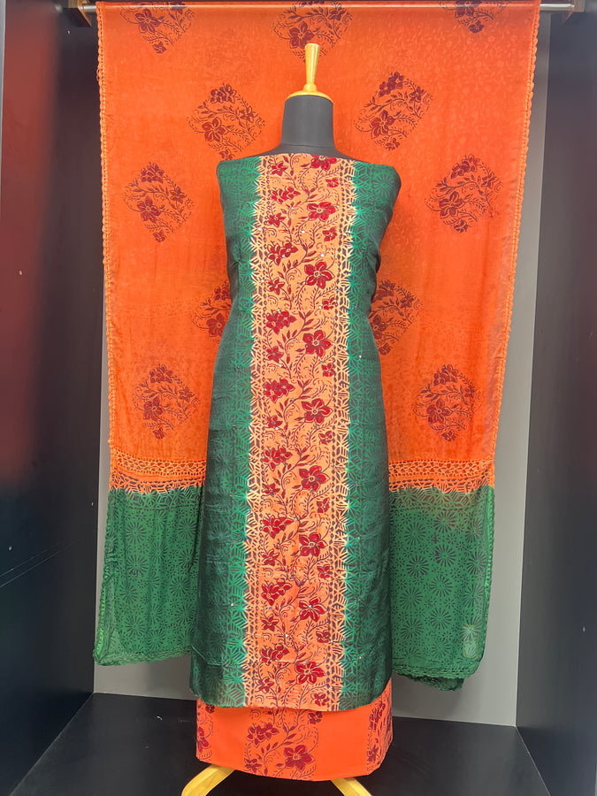 Block Print With Mirror Detailed Uppada Silk Salwar Set | SF1342