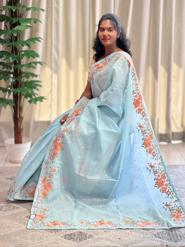Floral Machine Embroidered Silky Kota Saree | BLD1176