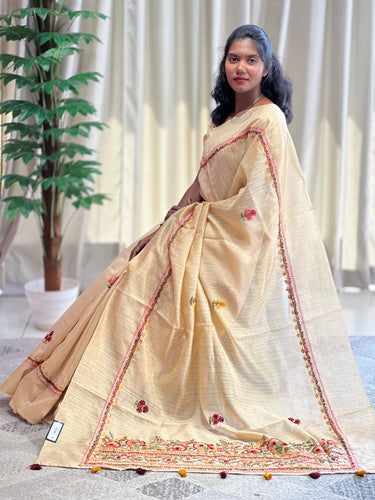 Hand Embroidery Desi Tussar Saree  | BLD1152