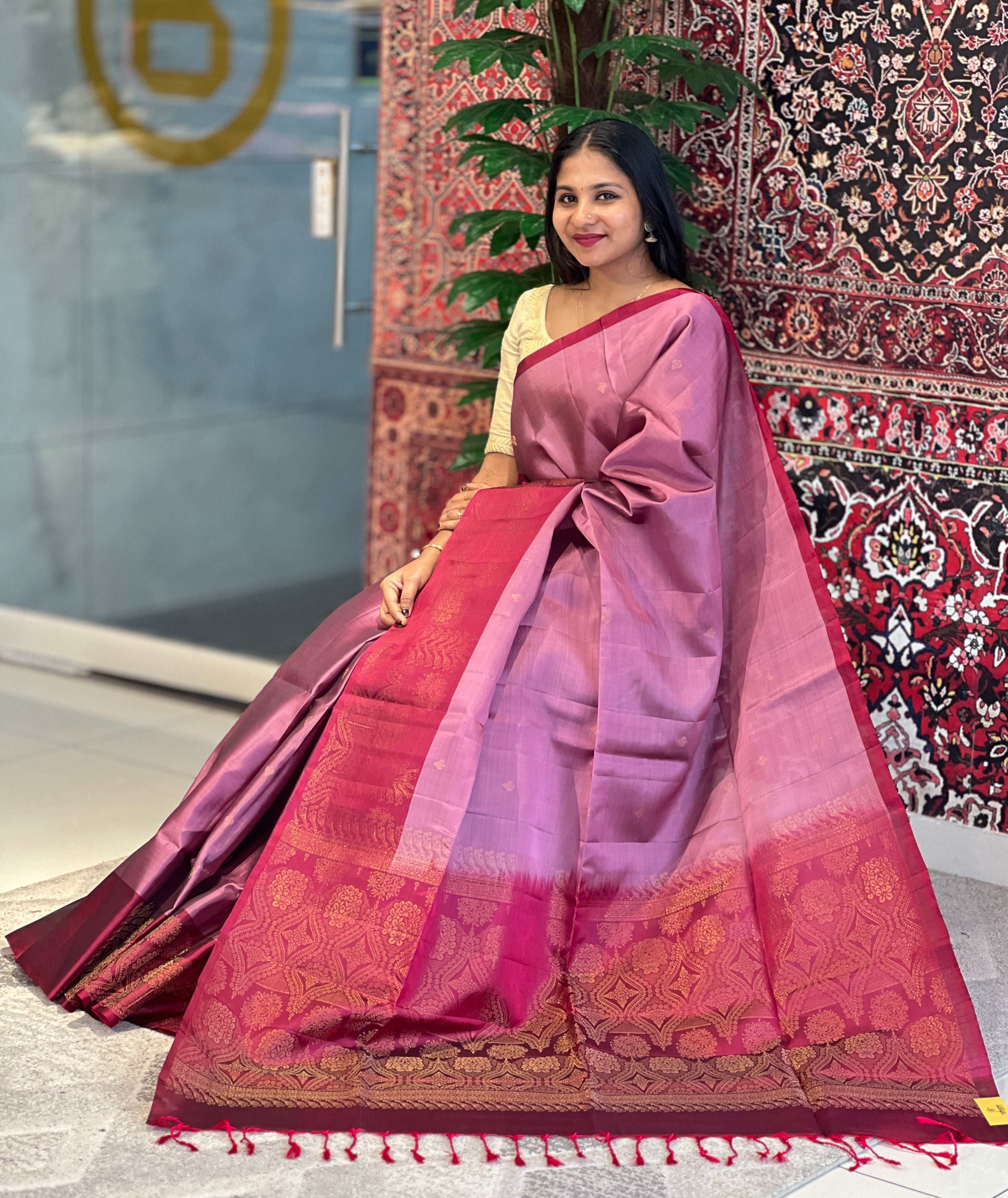 Golden Zari Weaved Soft Silk Saree | KG111